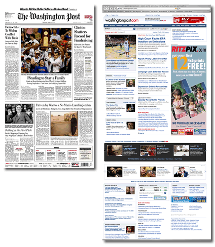 Washington Post print edition compared with the current site