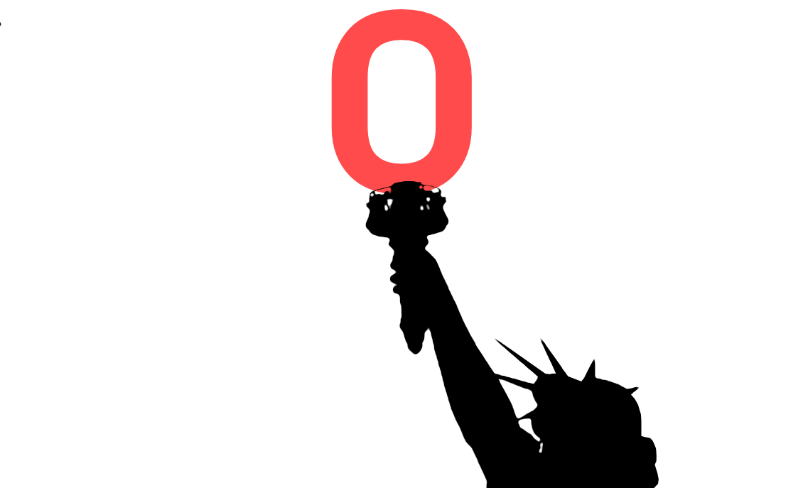 Statue of Liberty with a zero as flame