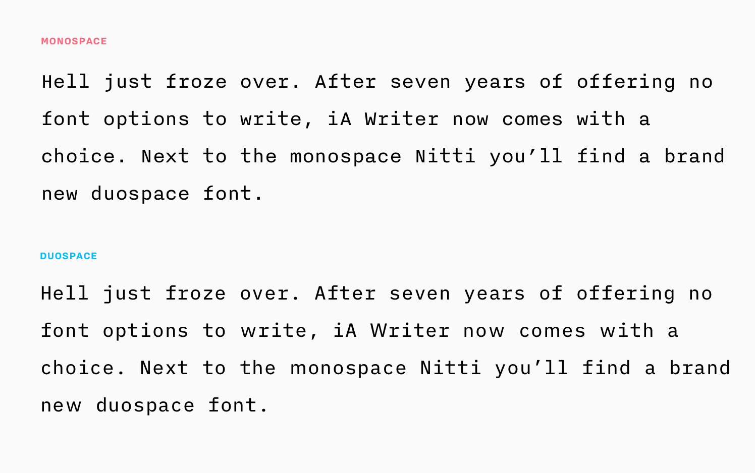 From Monospace to Duospace In Search of the perfect writing font