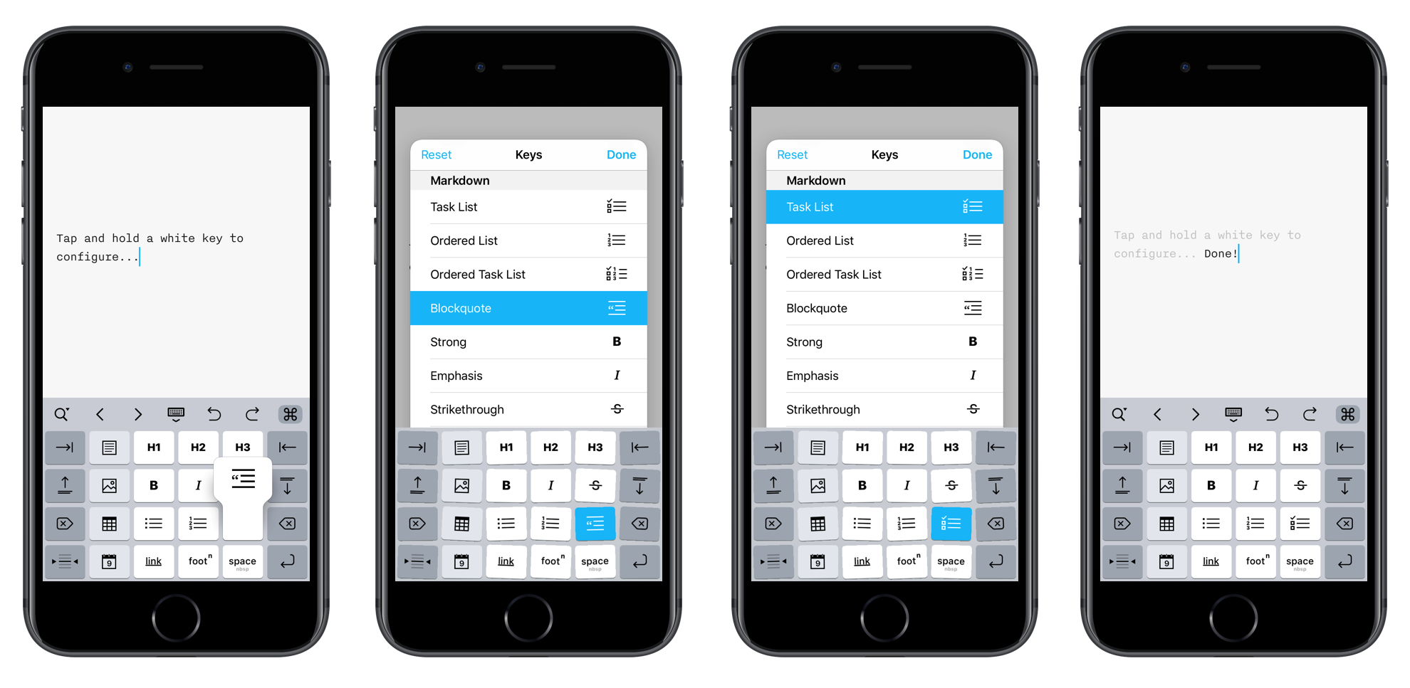 iA Writer 5 for iPhone, configurable keyboard