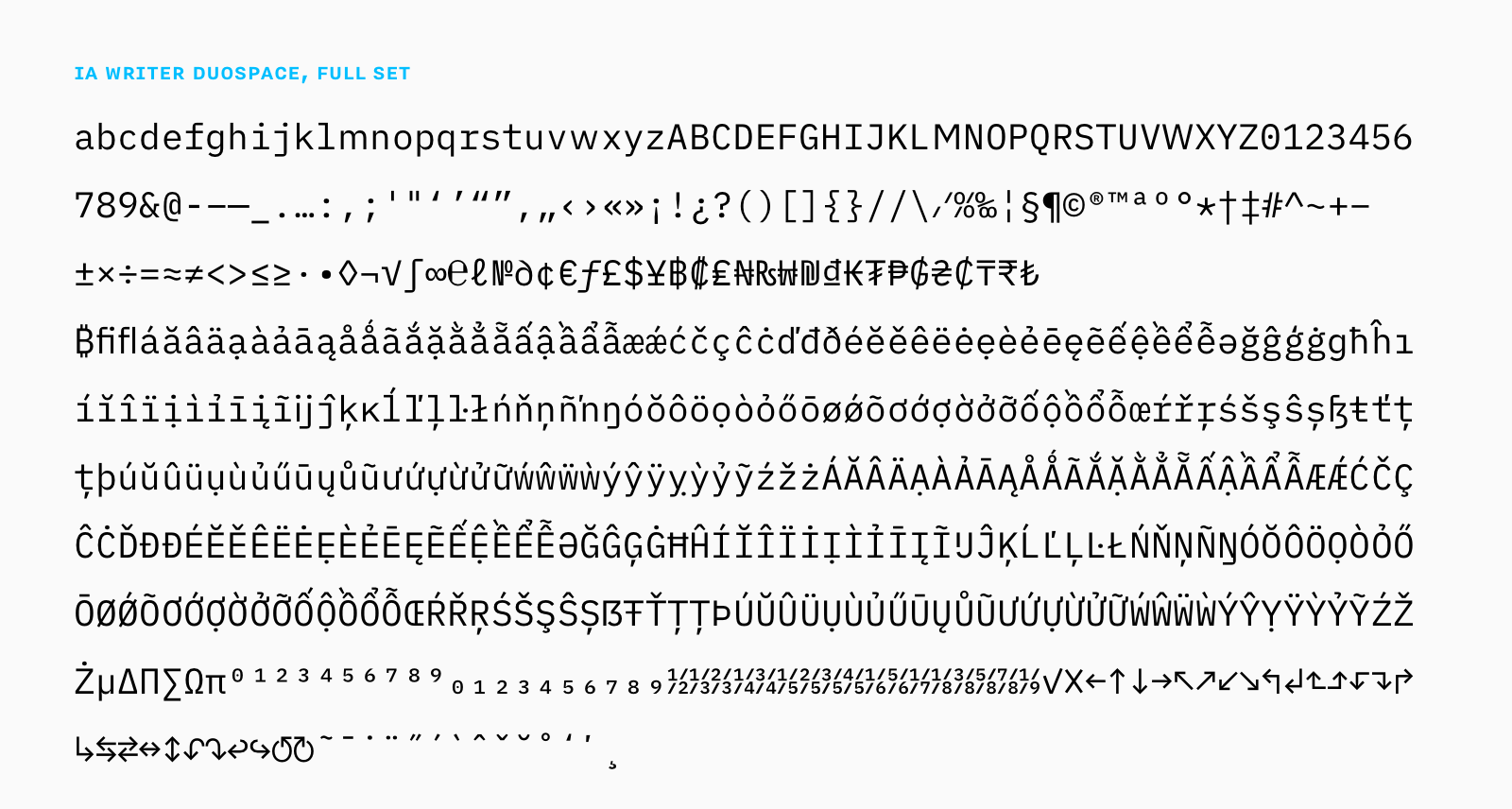 iA Writer Duospace Full character Set