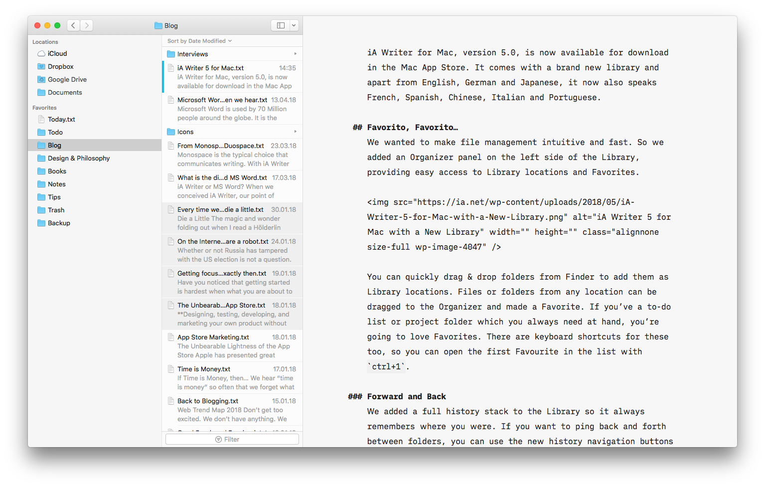 iA Writer for Mac Document Library Multiple Selections