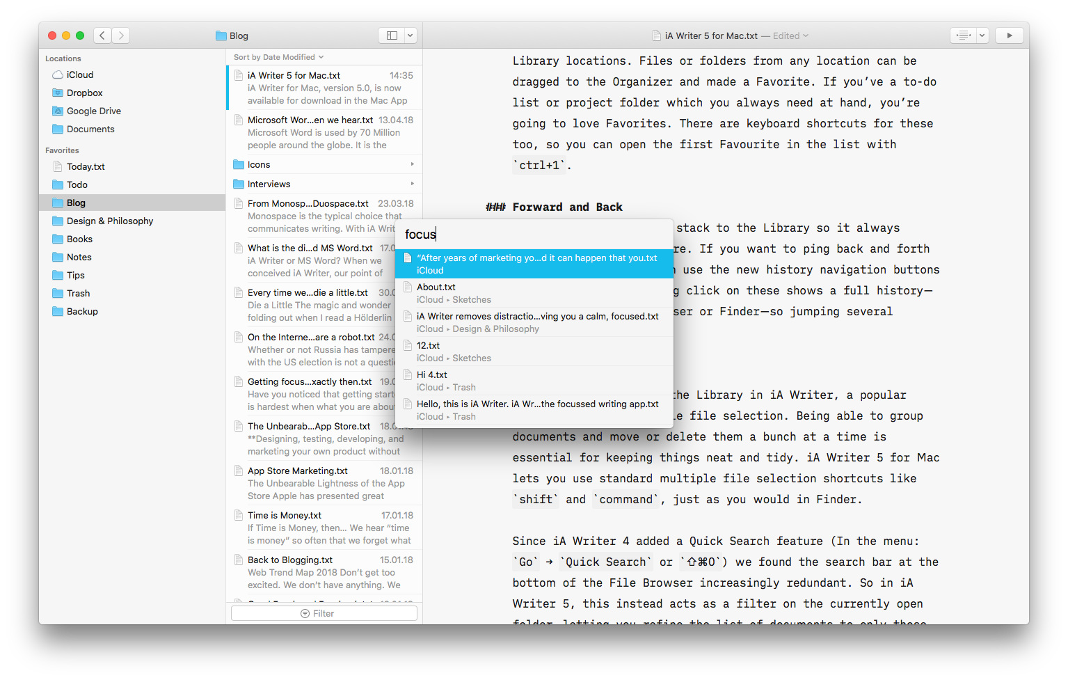 iA Writer for Mac Quick Search