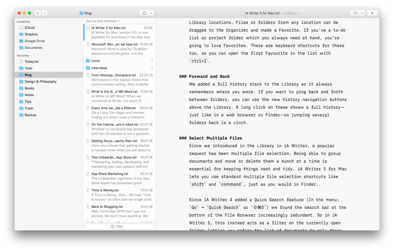 iA Writer for Mac with New Library