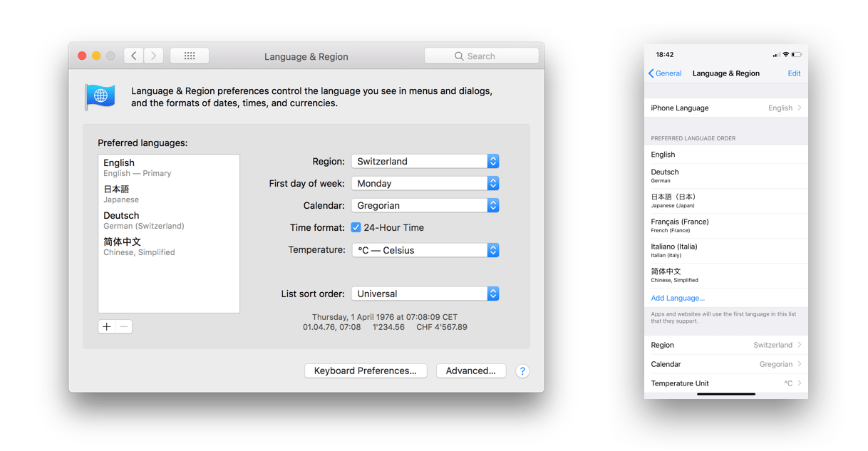 Preferred Language Order, Mac and iOS