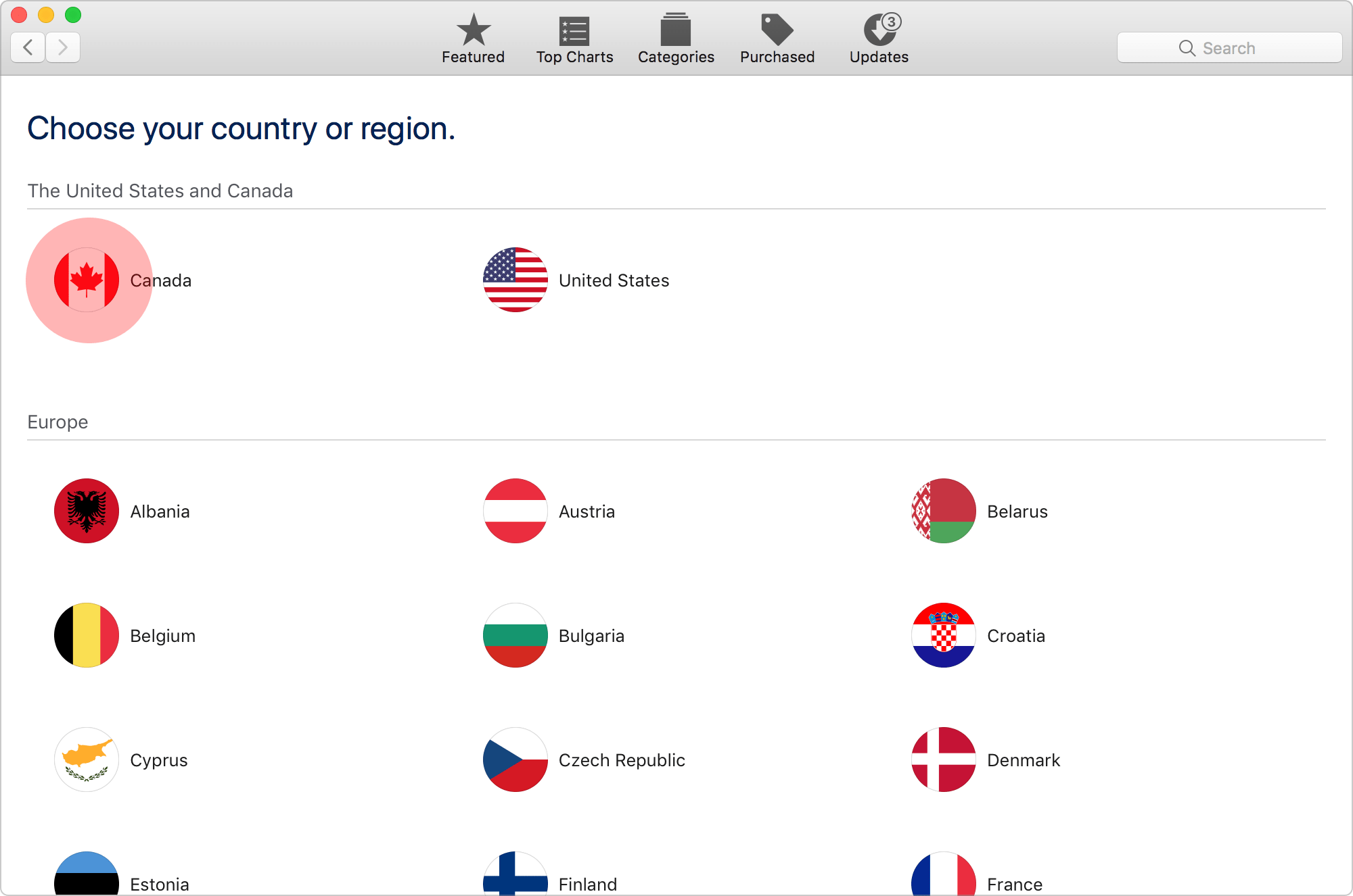 Mac App Store change country, step 2