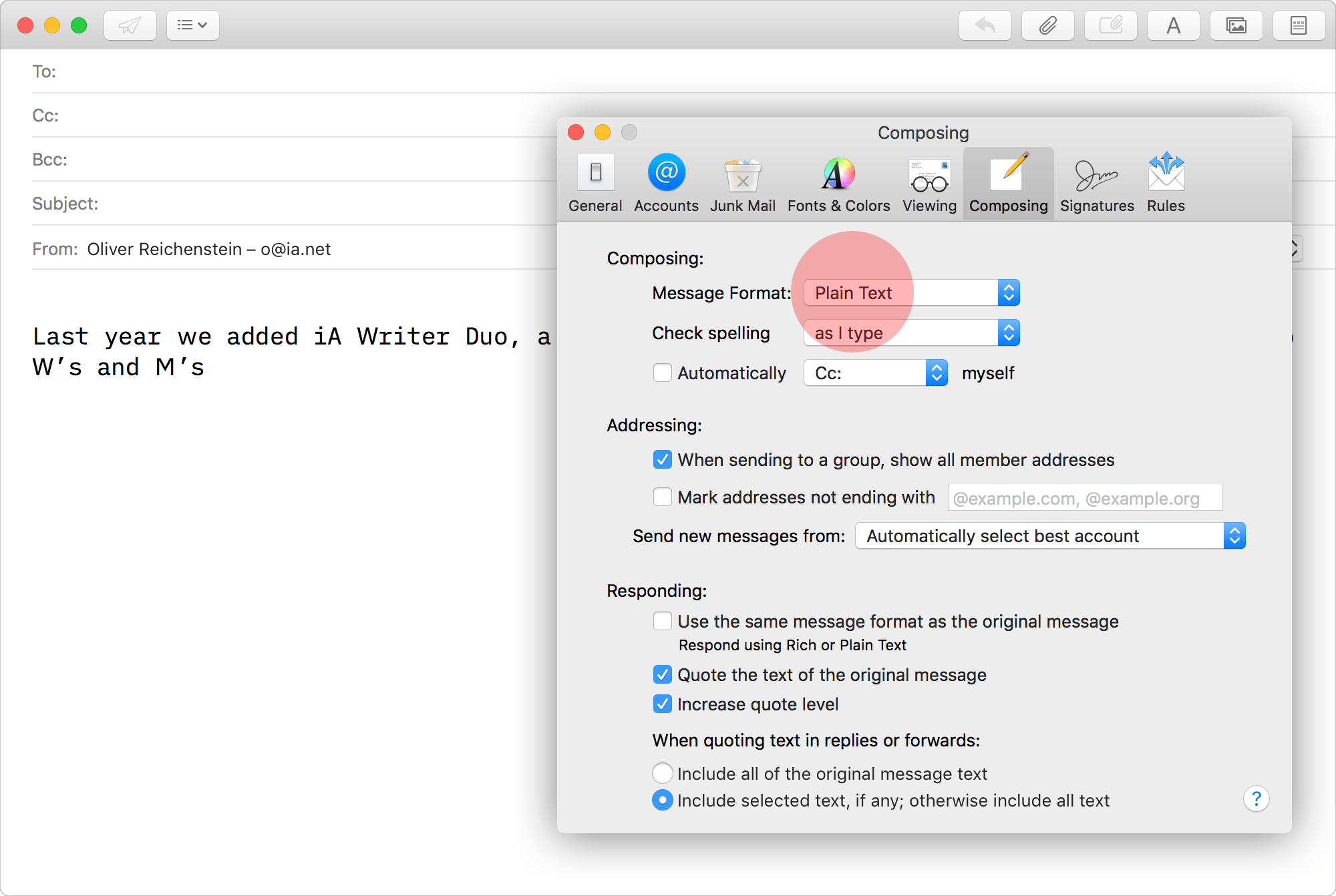 Mac Mail Plain Text