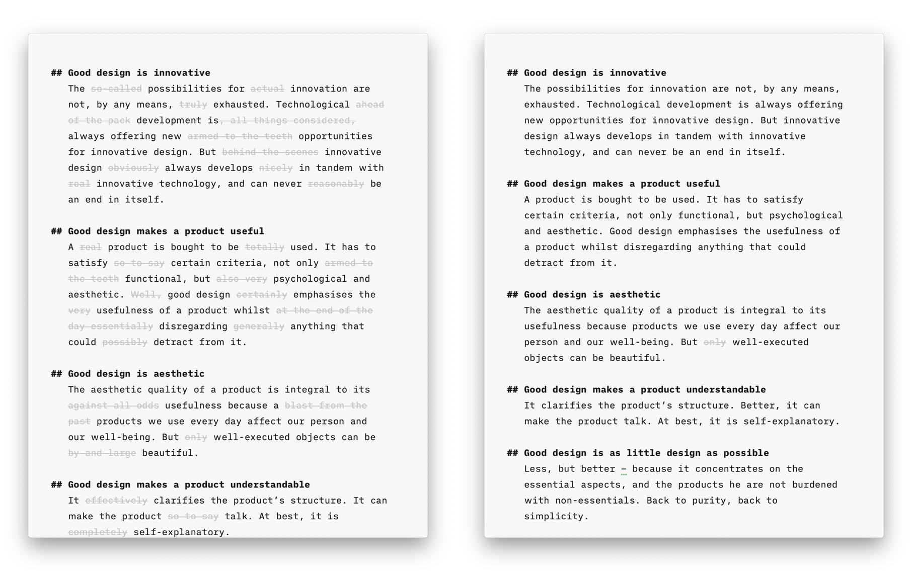 iA Writer Style Check - Before and After