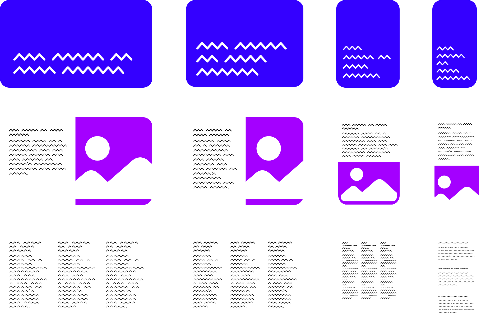 A grid of slides displaying text, images, or columns of text, adapting responsively across different devices.