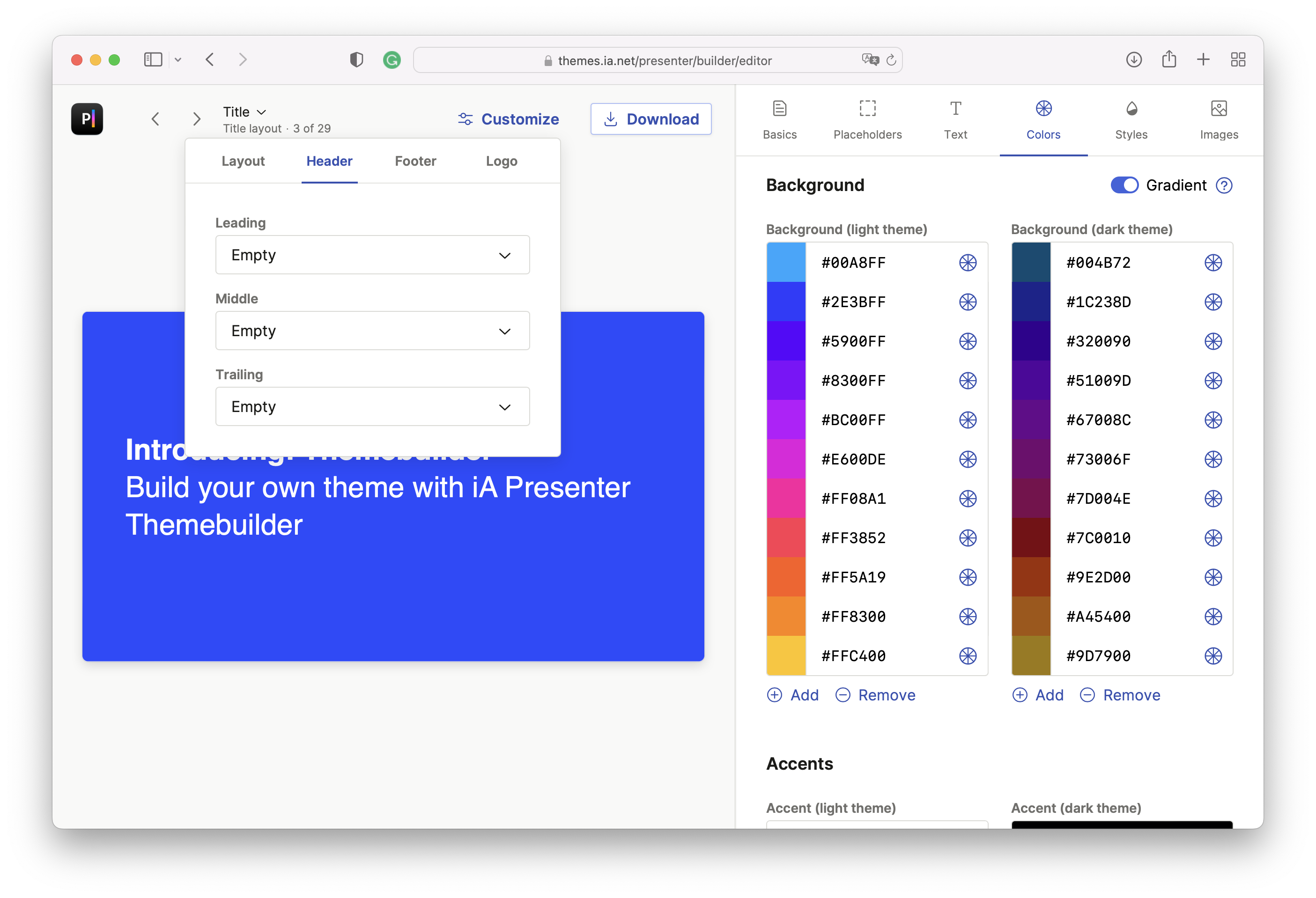 Theme Builder For IA Presenter