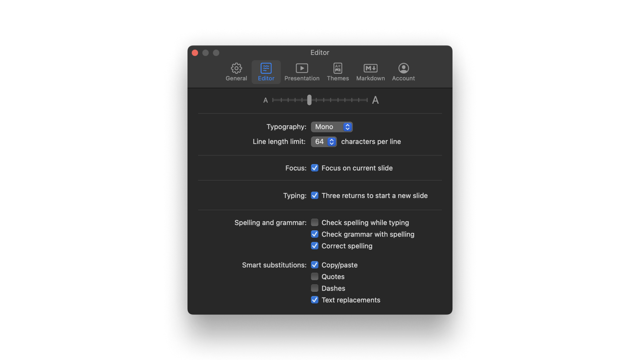 The Editor's Settings.