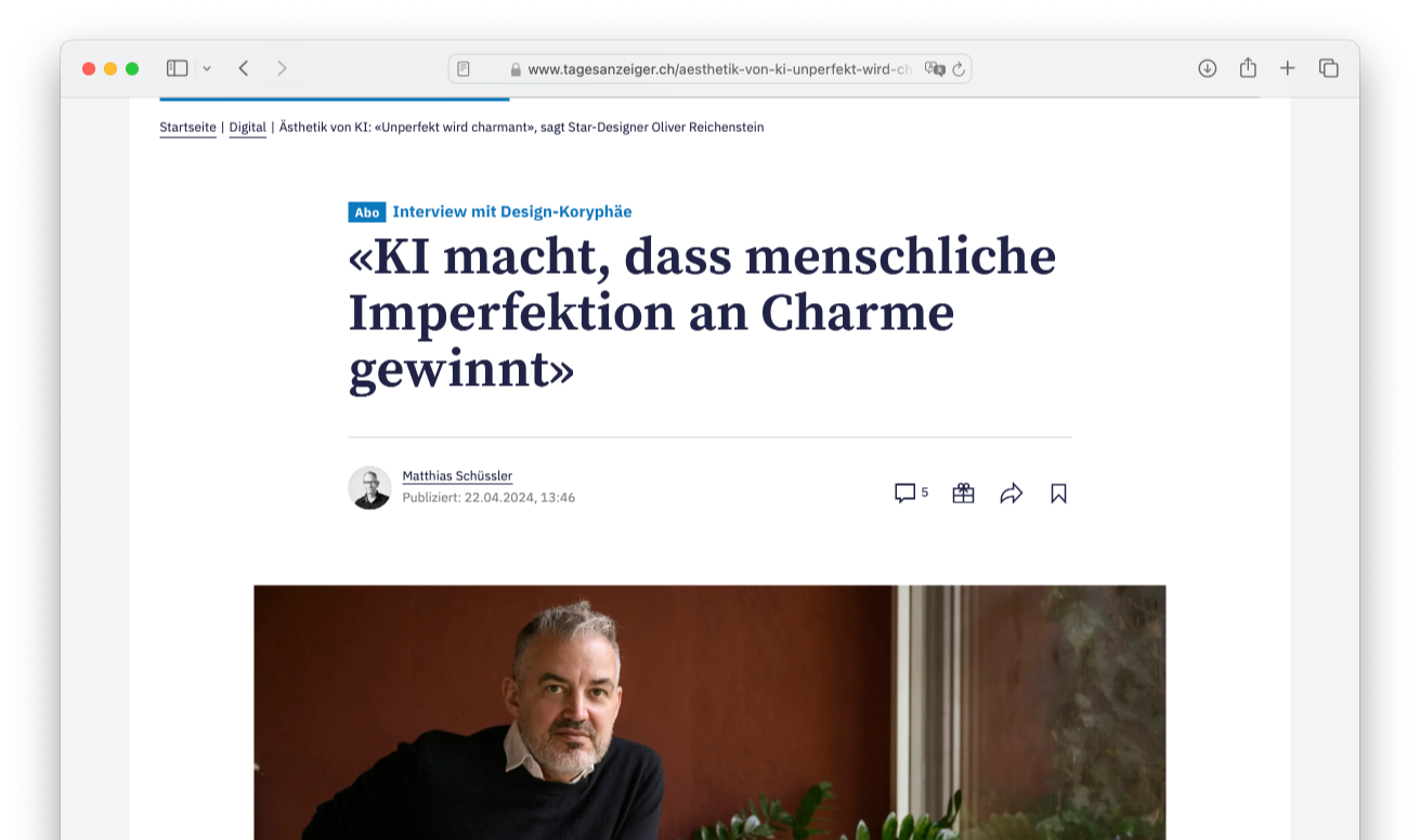 Tages-Anzeiger: Oliver Reichenstein on the Aesthetics of AI.