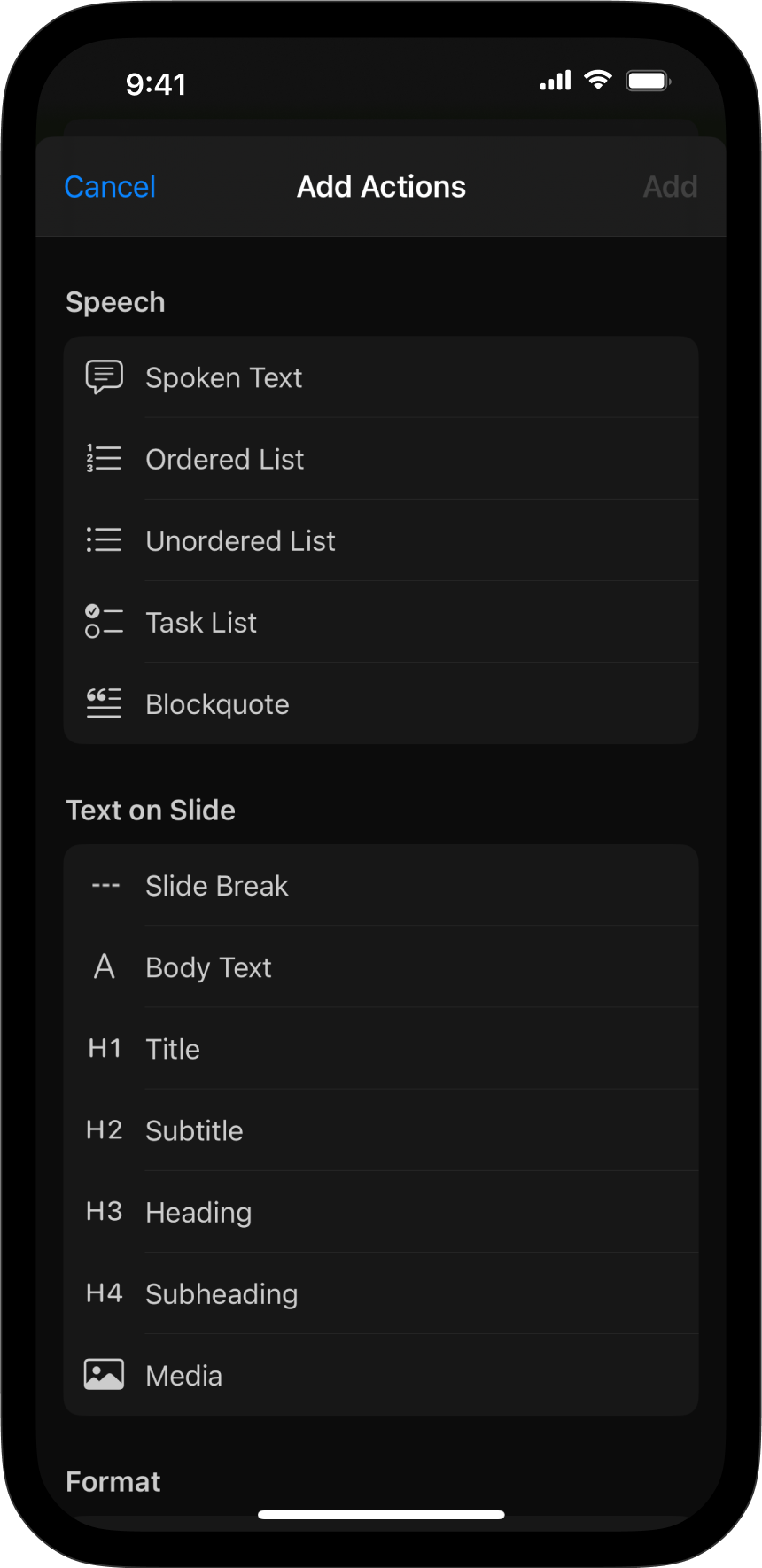 Actions options ready to add to the Lightning menu.