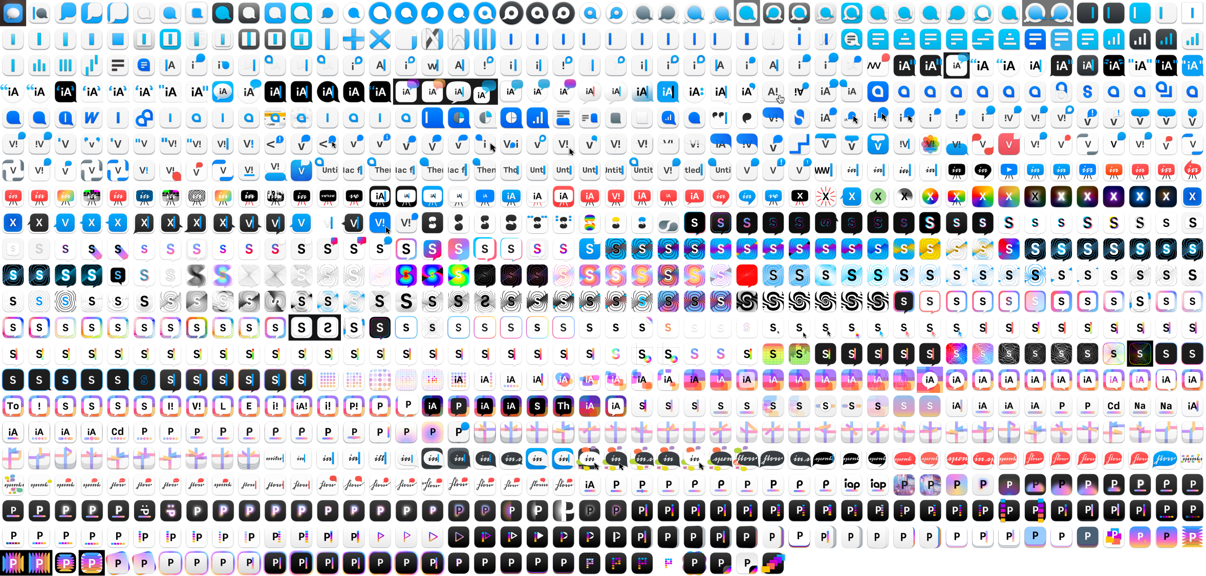 The long process of making the iA Presenter icon, with 100s of variations