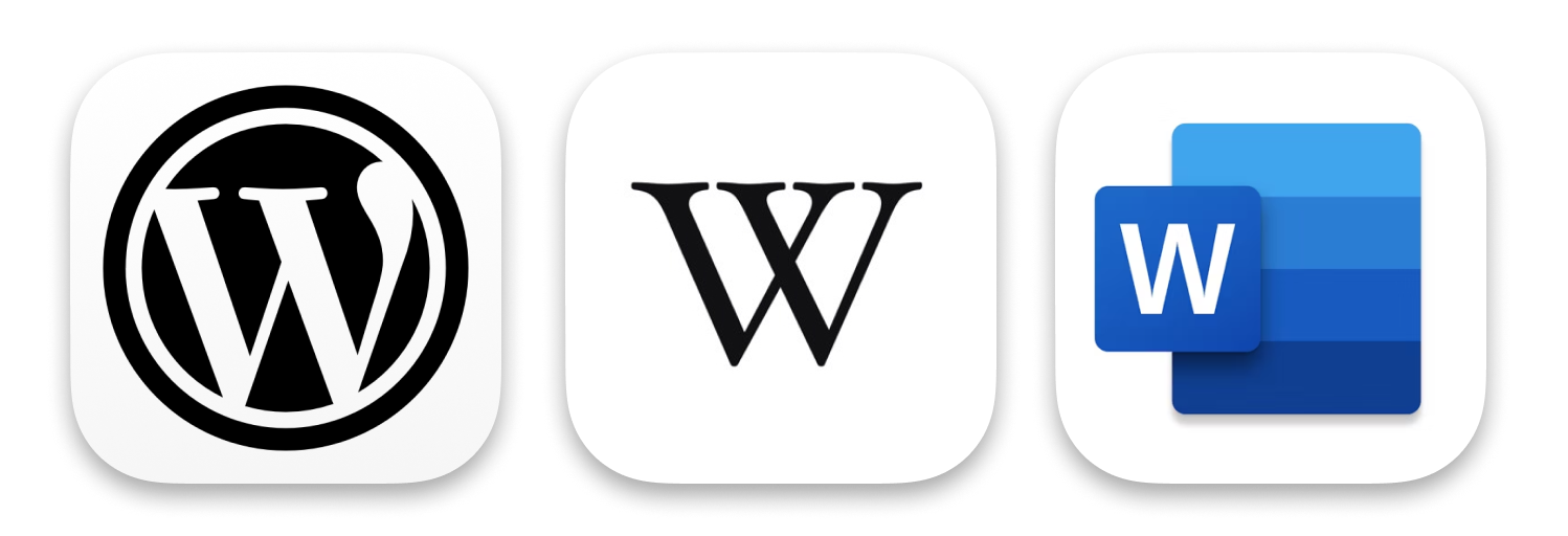 Wikipedia, WordPress and Word use a capital W in the icons for their apps