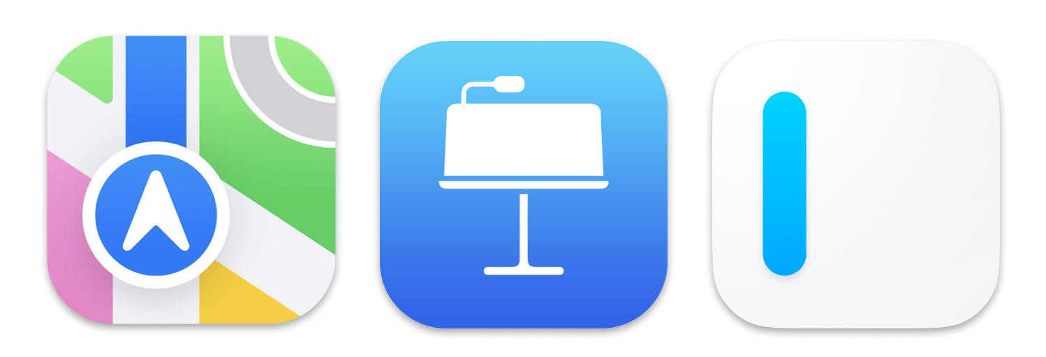 iOS icons are flatter, exemplified with Apple Maps, Keynote and iA Writer