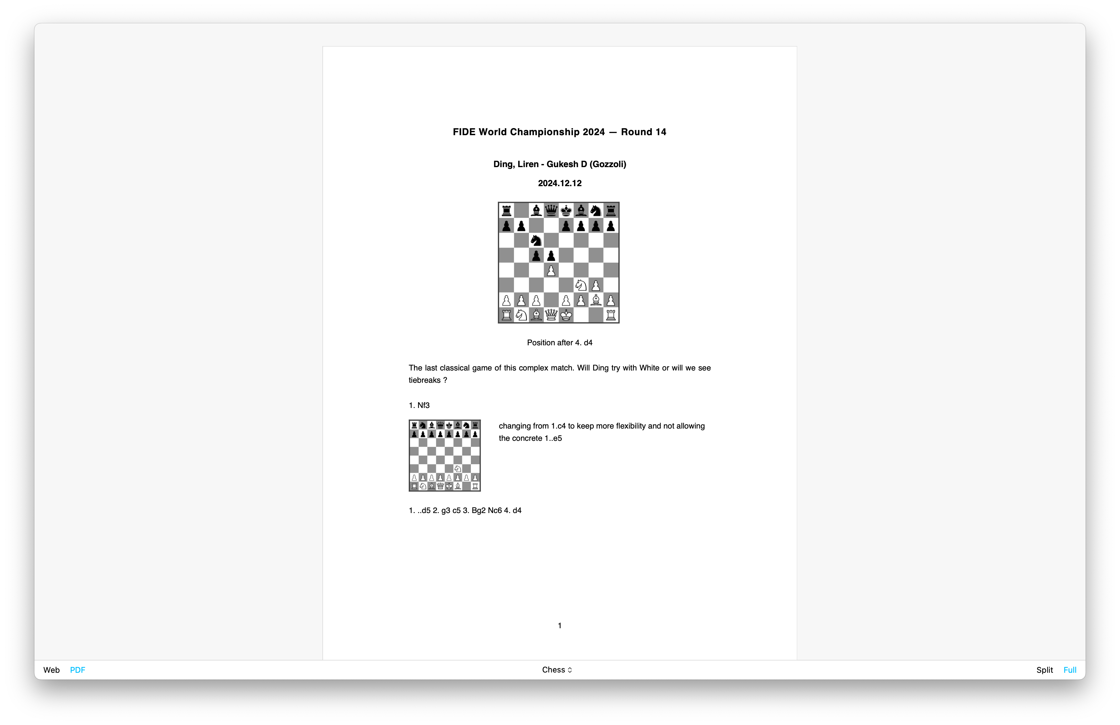 PDF printout of a chess game