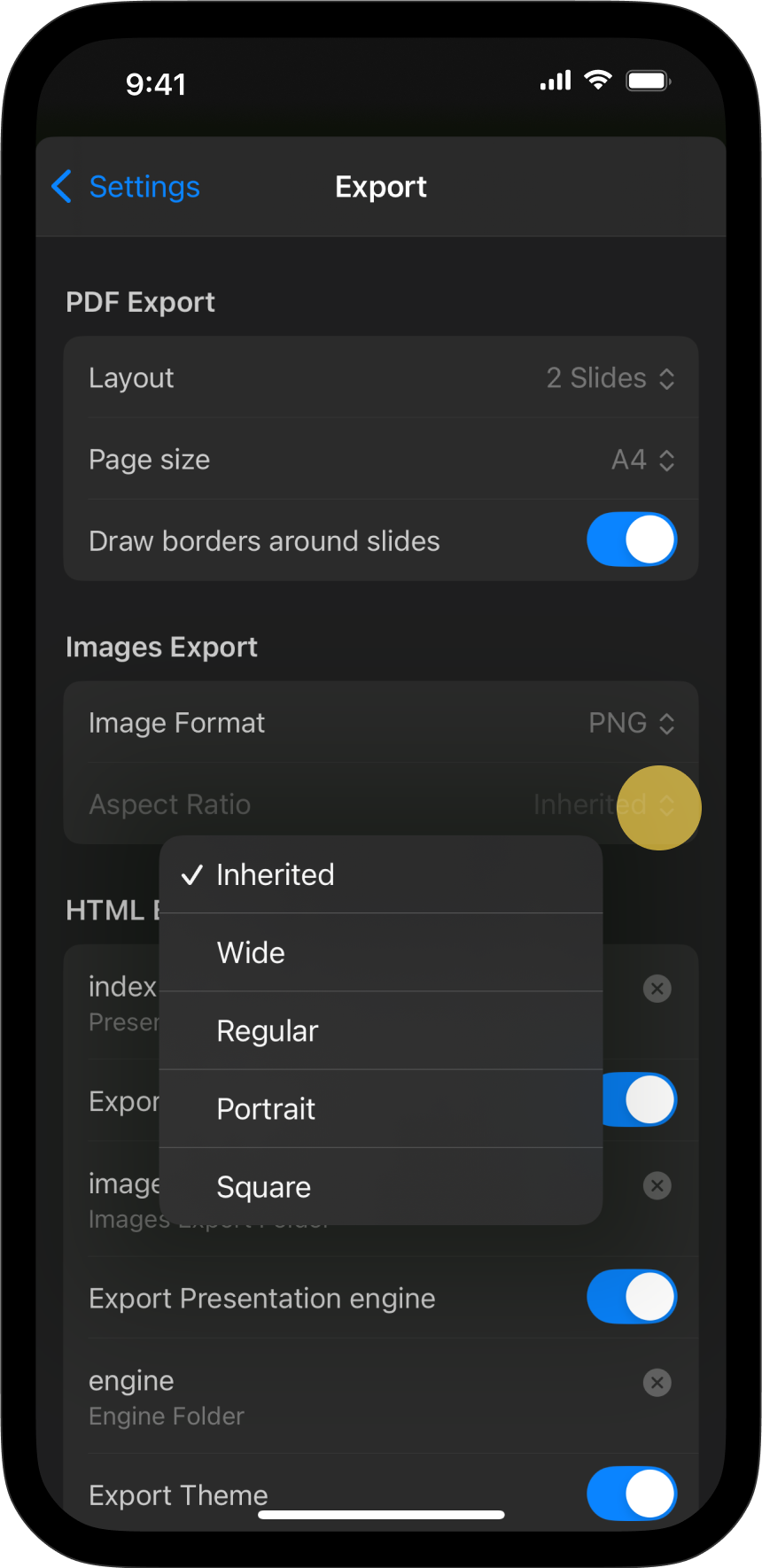 Images settings options.