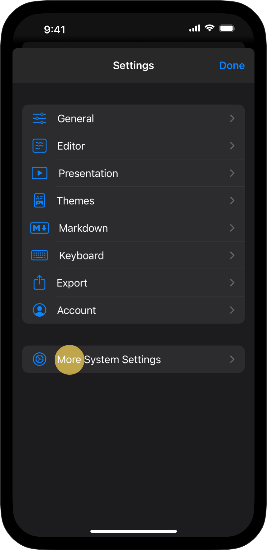 The Settings menu, with More System Settings tab highlighted