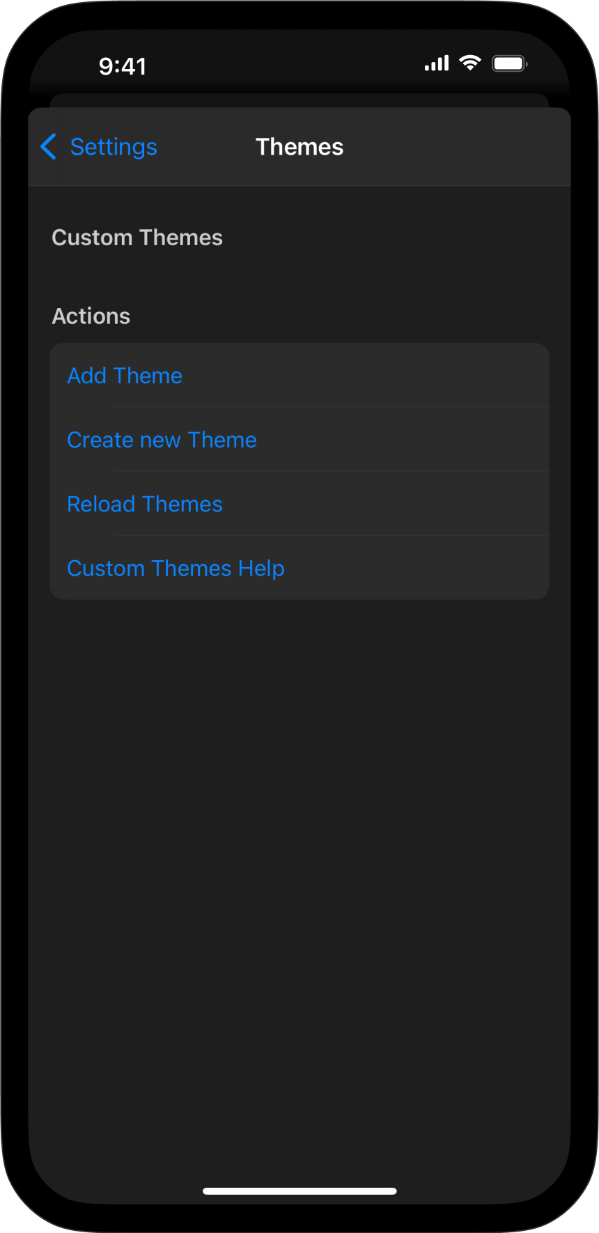 Details of the Themes menu