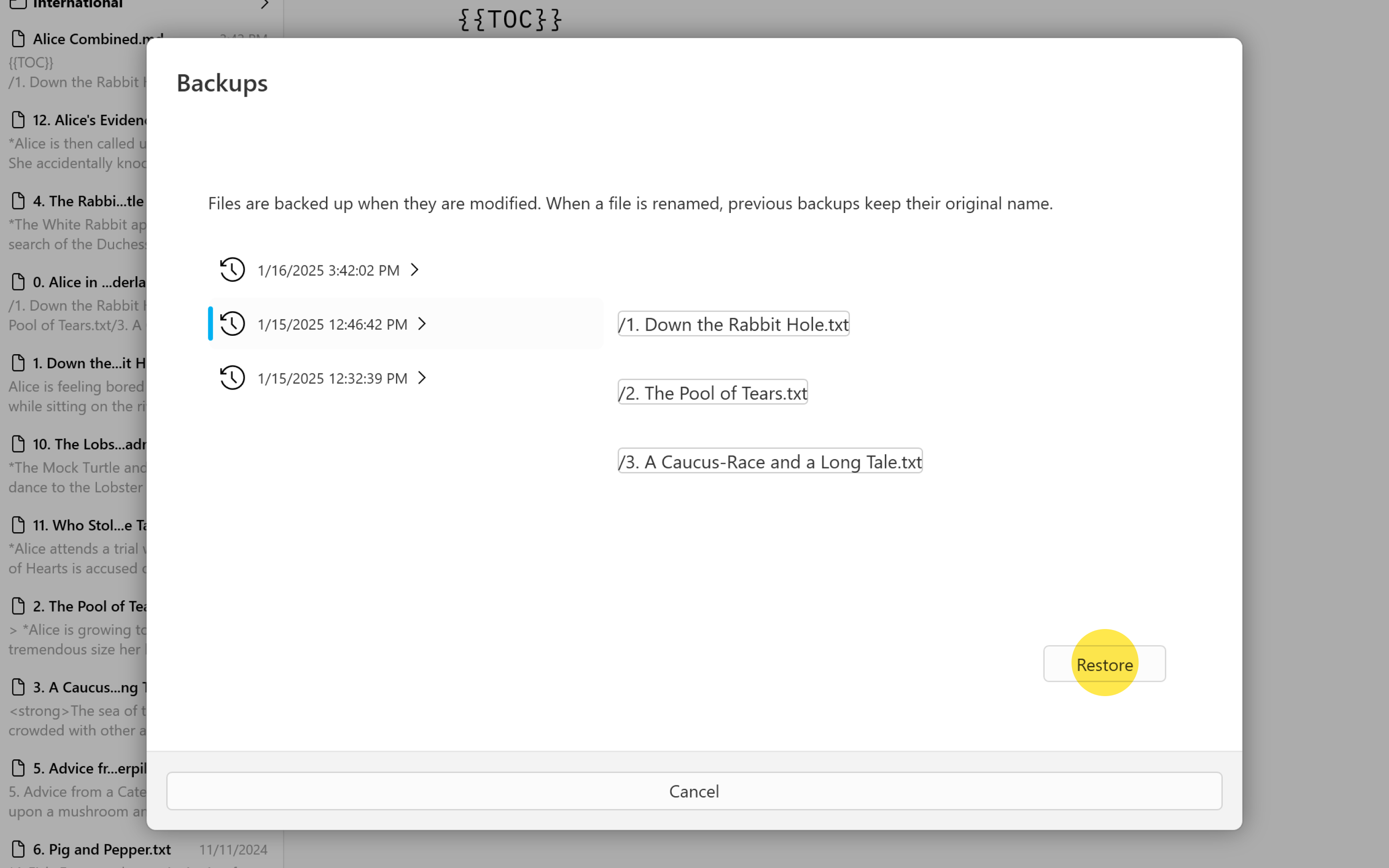 iA Writer for Windows restore backup 