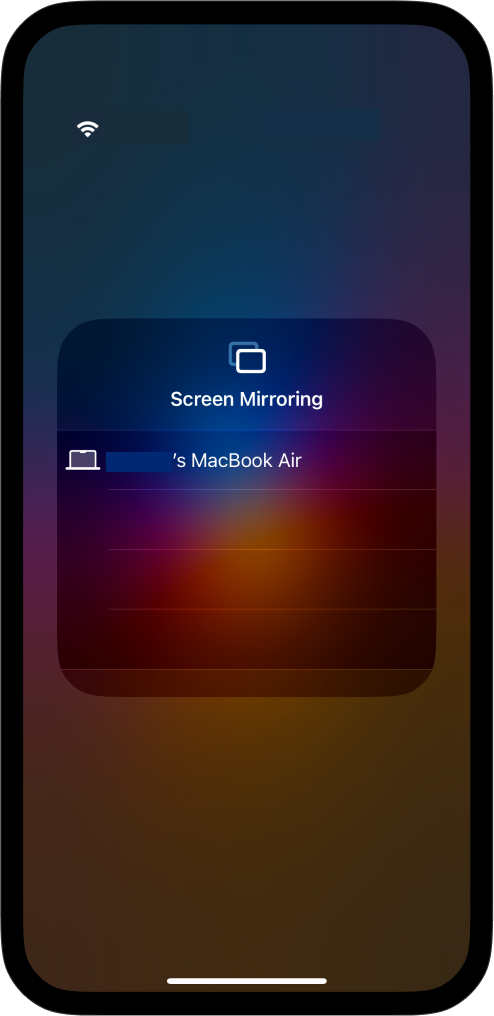 Screenshot of screen mirroring options