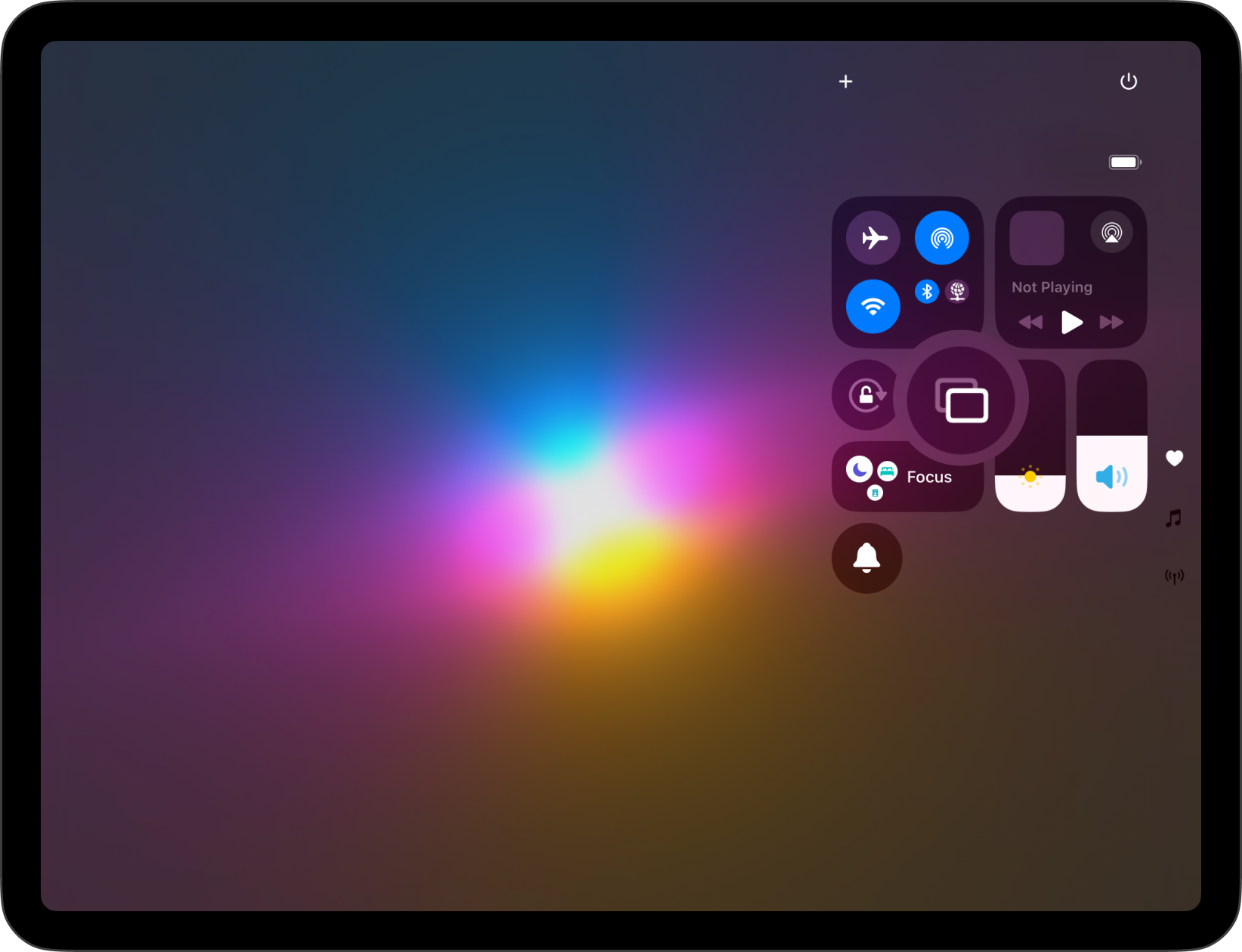 Screenshot of the Control Center on iPadOS