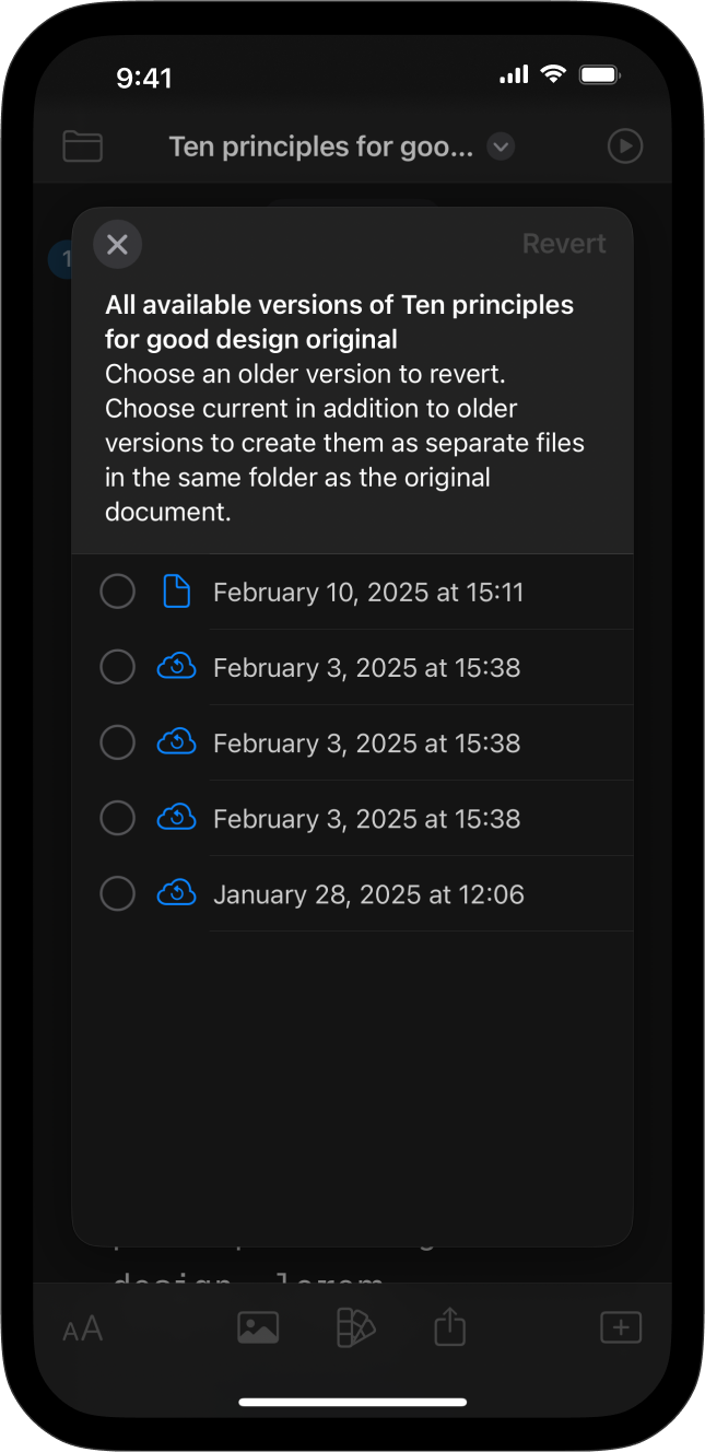 Screenshot of the Browse Version menu