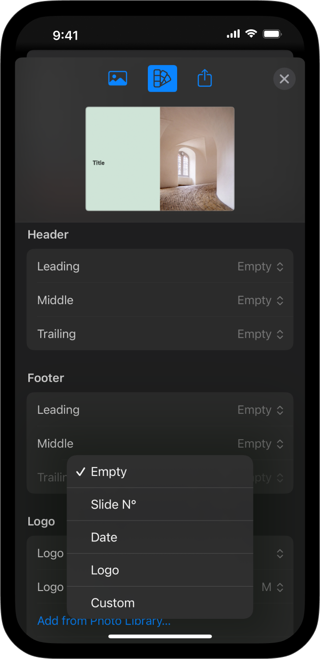 Options to change the footer.