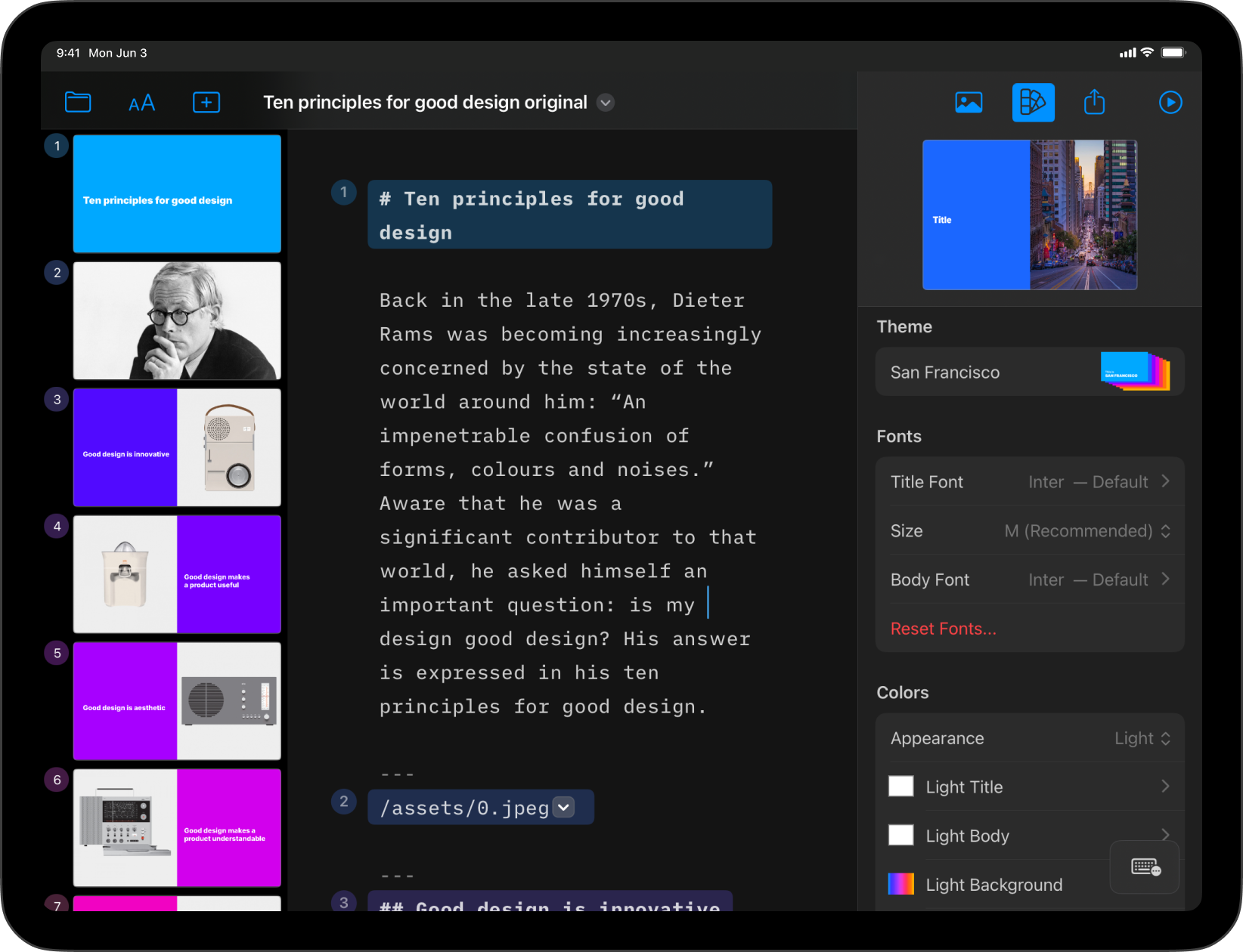 Select a theme from the Design menu.