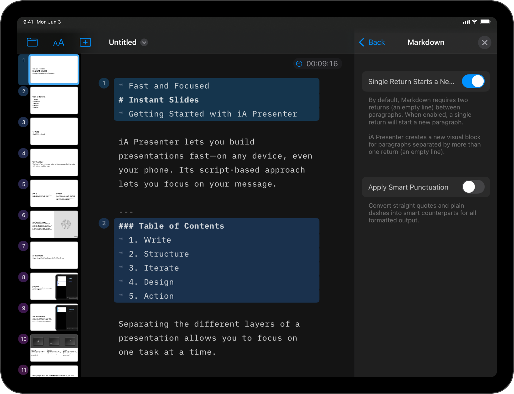 Screenshot of the Markdown Menu Settings options