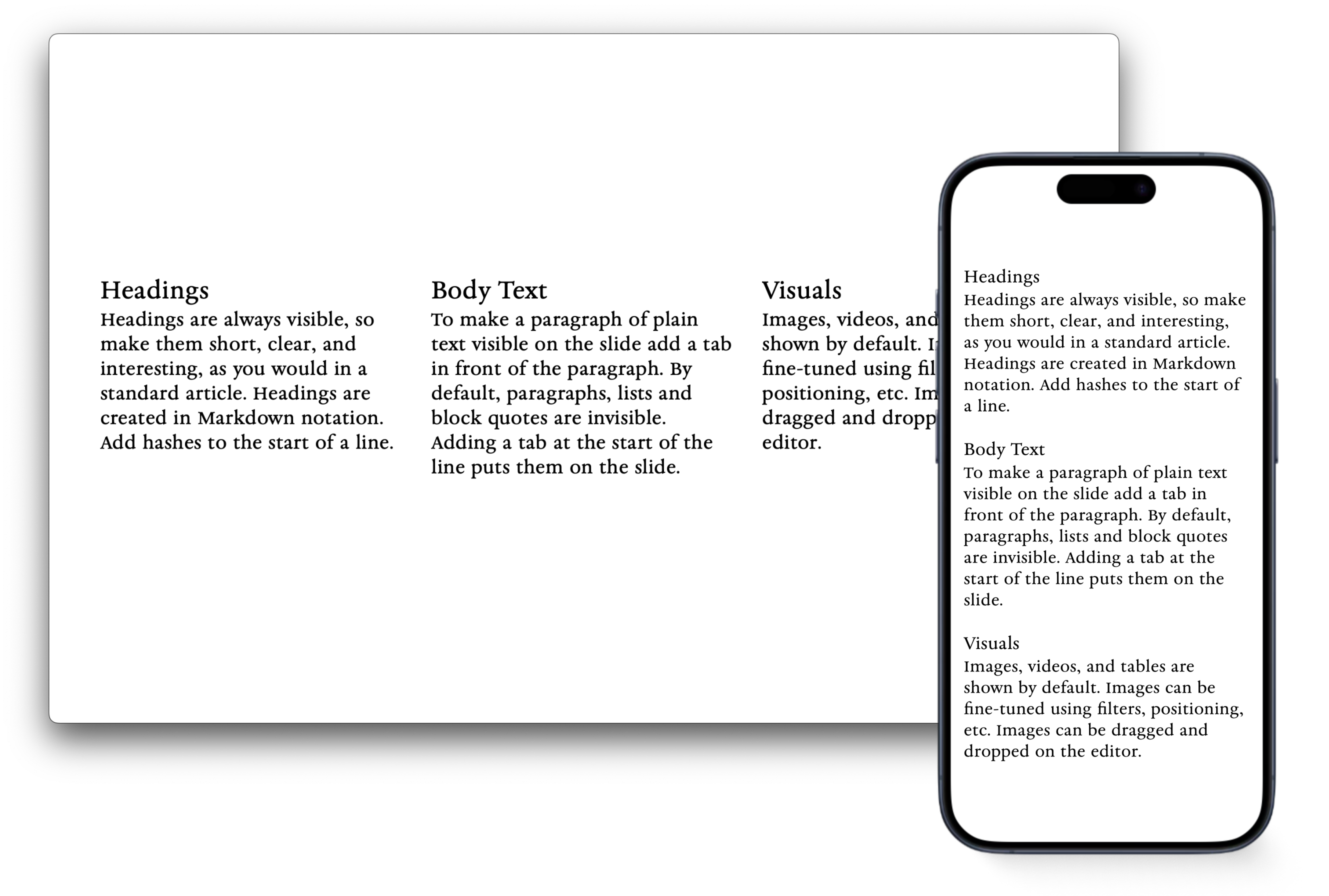 Three Columns Text Mobile Desktop Garamond