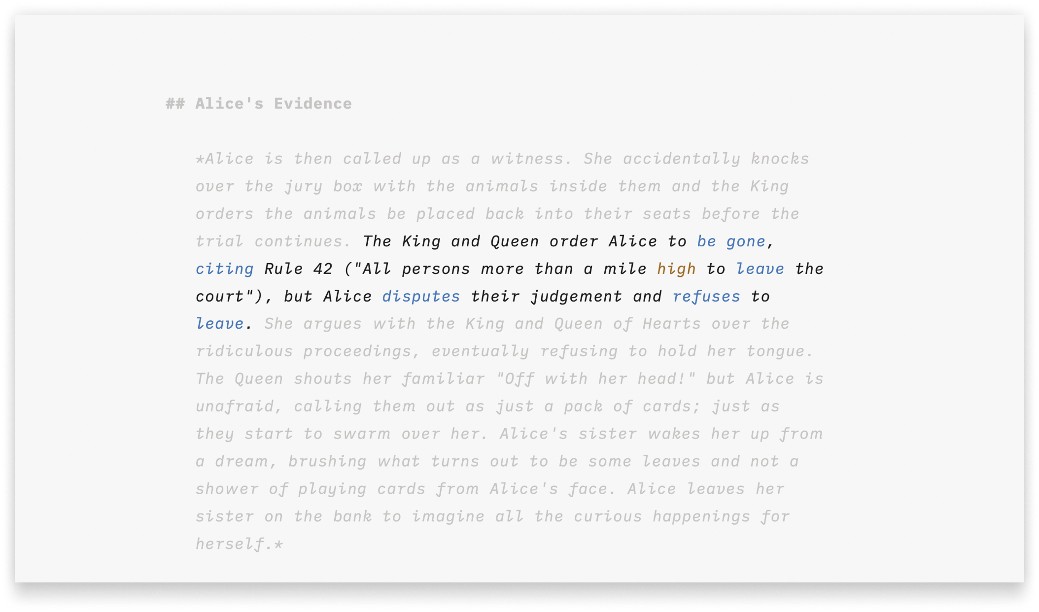 Screenshot of Writer with Syntax Highlight and Focus Mode enabled together
