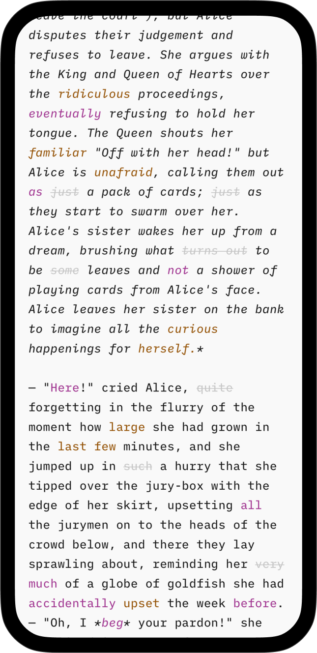 Screenshot of Writer for iOS with Syntax Highlight and Style Check enabled