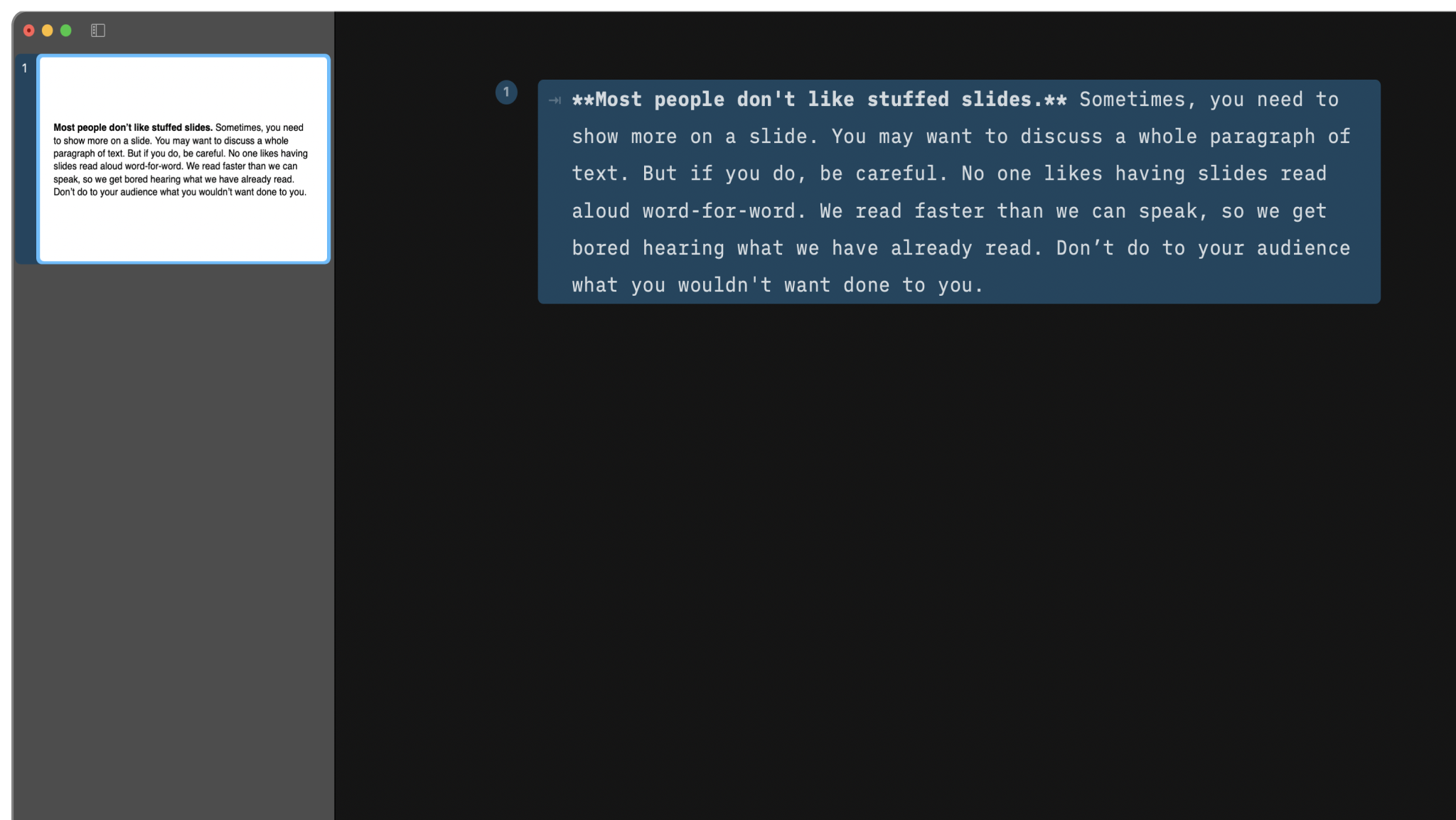 A paragraph of text entered in the Editor with indentation.