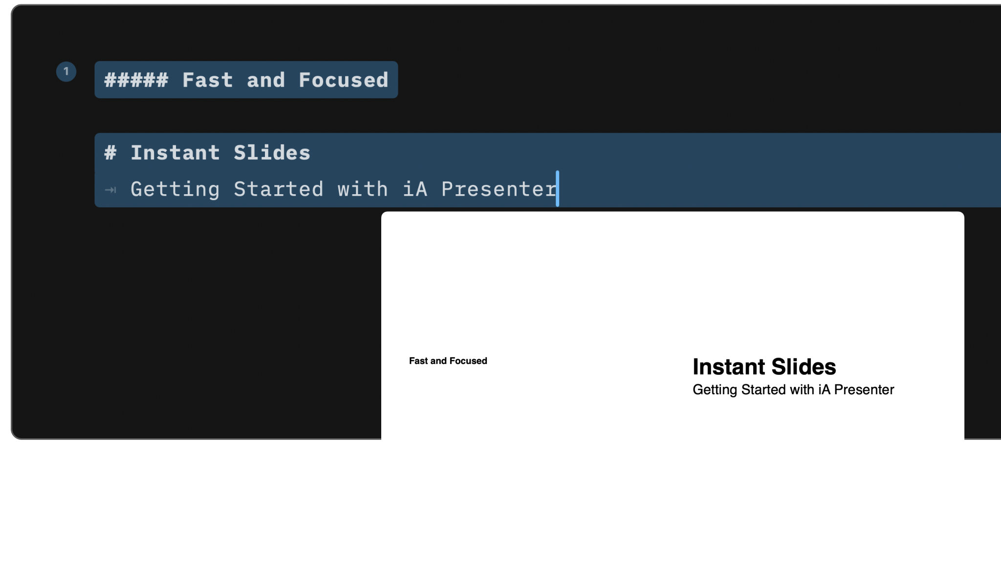 A title and subtitle in different cells in the Editor.