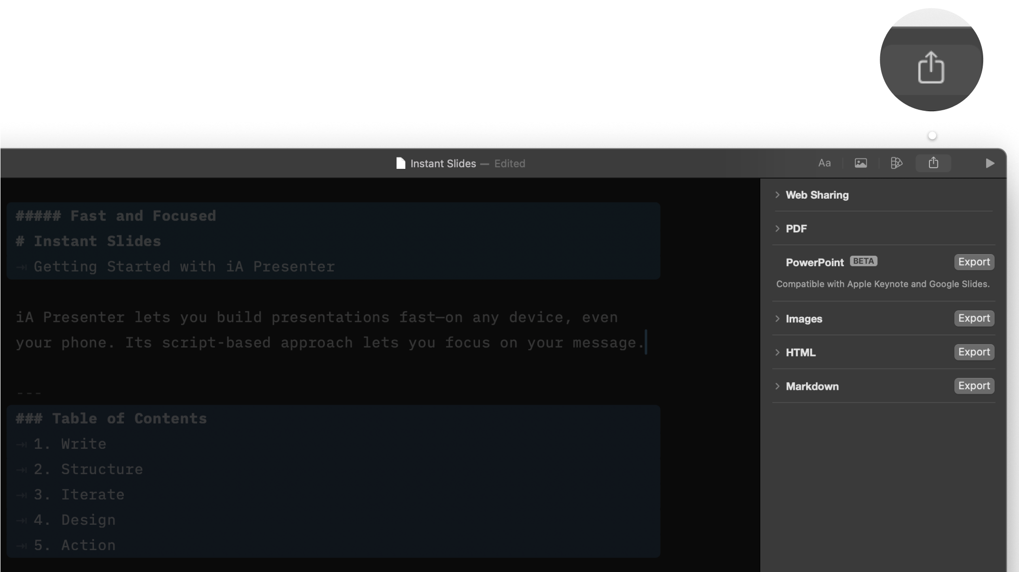 The Sharing panel in the Inspector