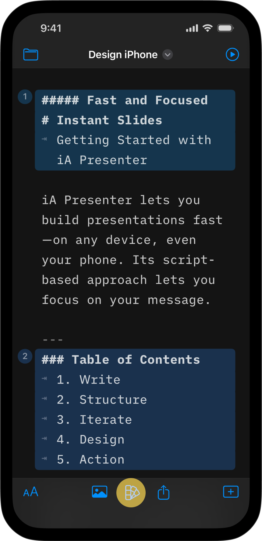 Access the Design menu of Presenter from the toolbar.