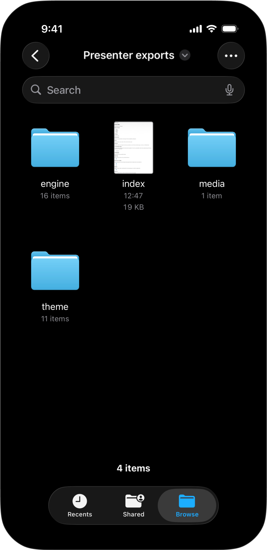 How the HTML export renders in iOS Files.