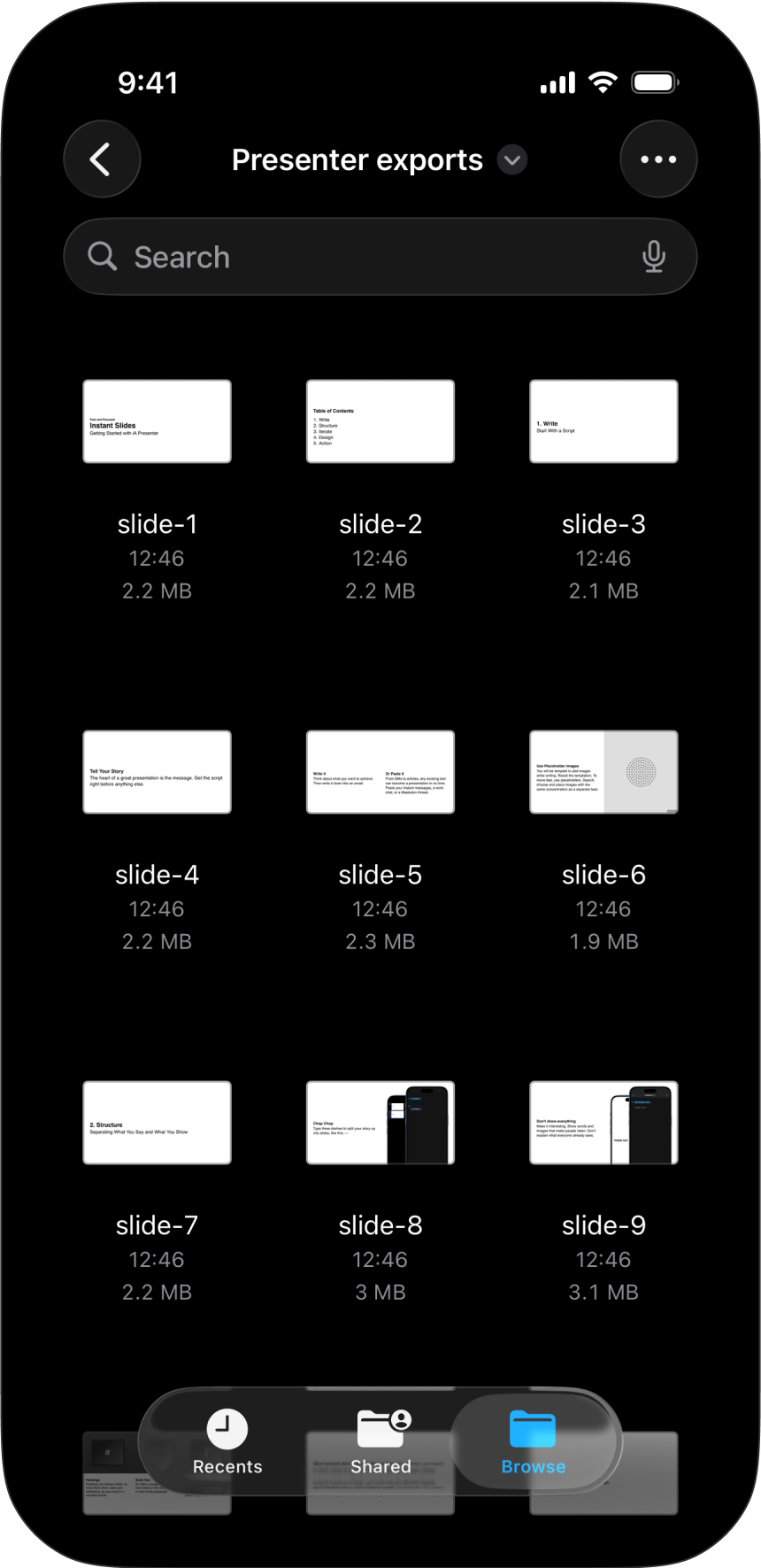 How the Images export renders in iOS Files.