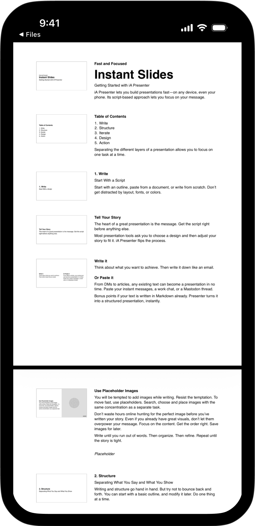 The rendering PDF from the export in Presenter for iOS
