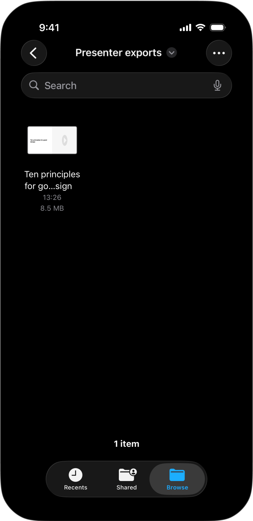 How the PPT export renders in iOS Files.