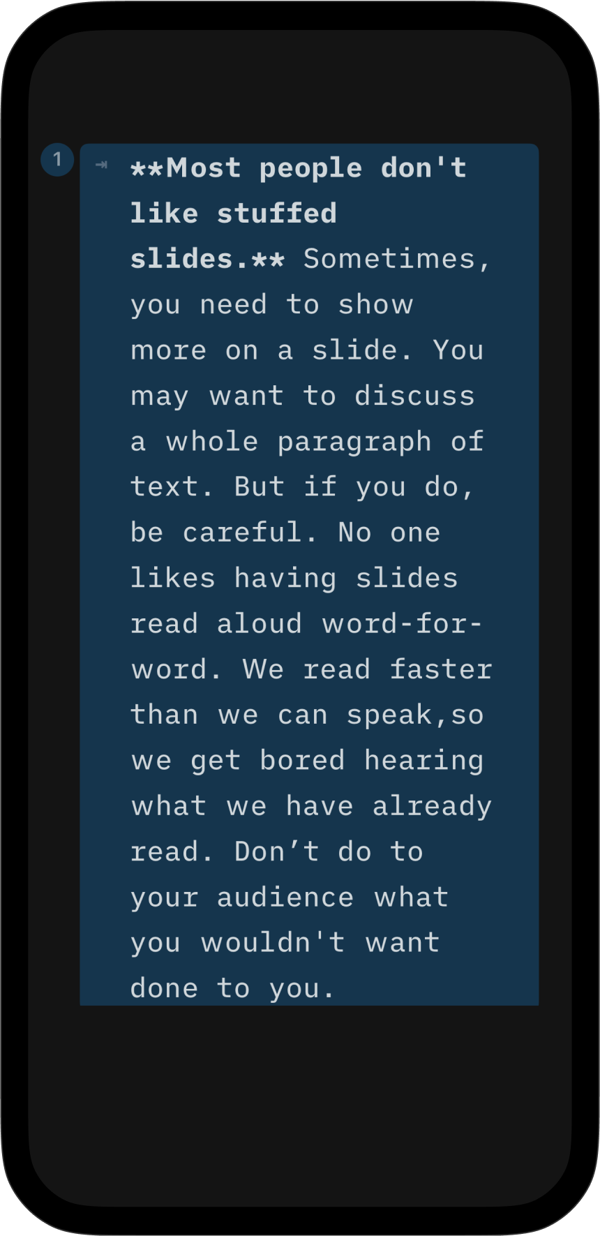 A paragraph of text entered in the Editor with indentation.
