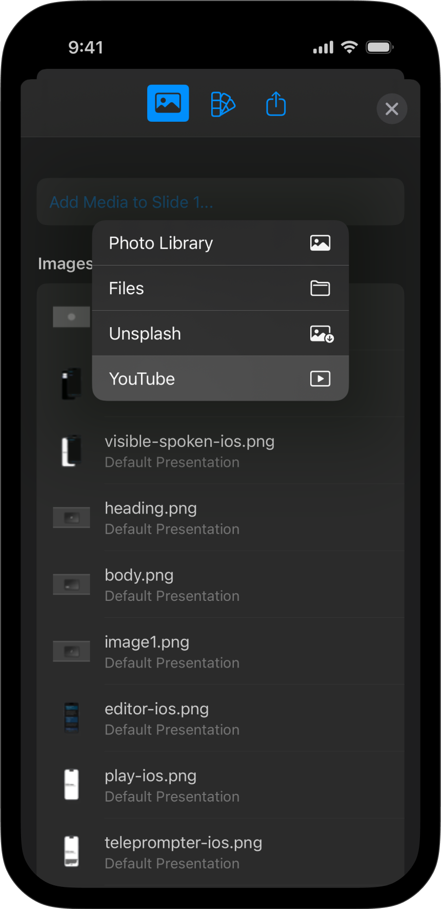 Screenshot highlighting the Add YouTube video menu in the Media menu.
