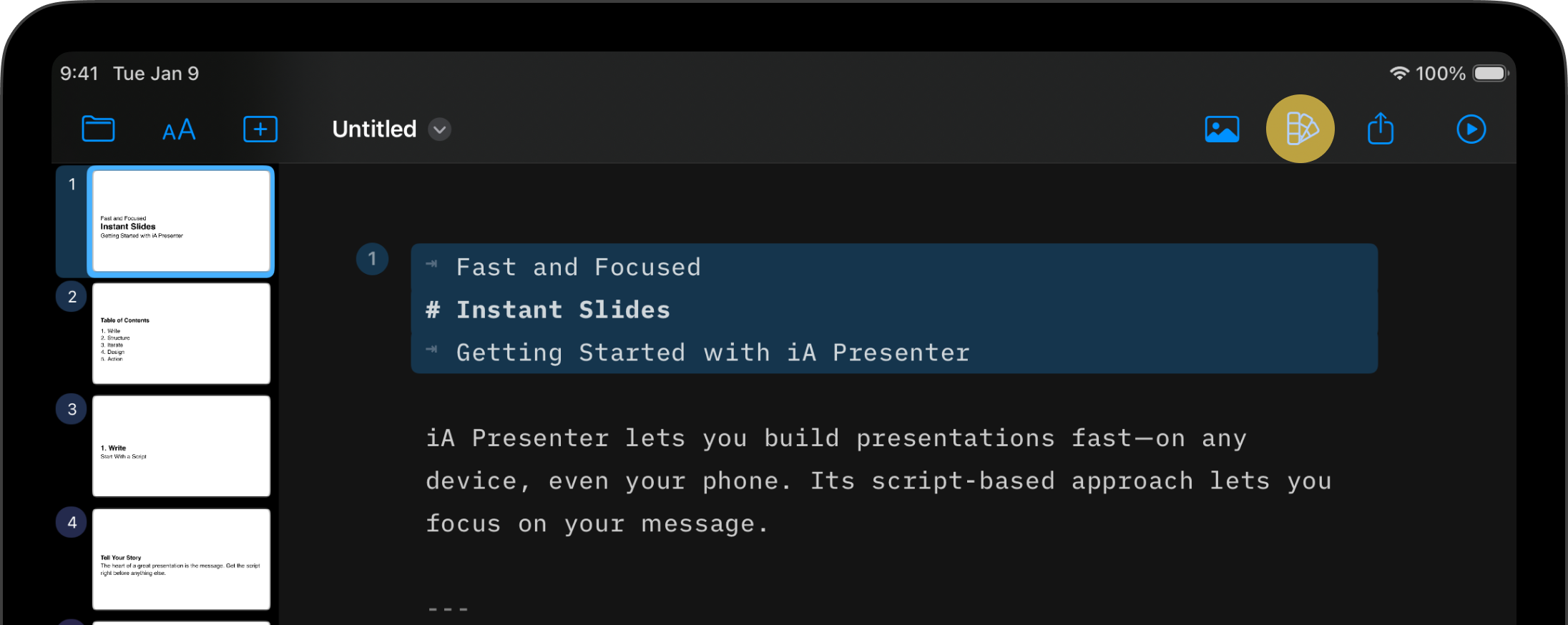 Access the Design menu from the top-right of the title bar.