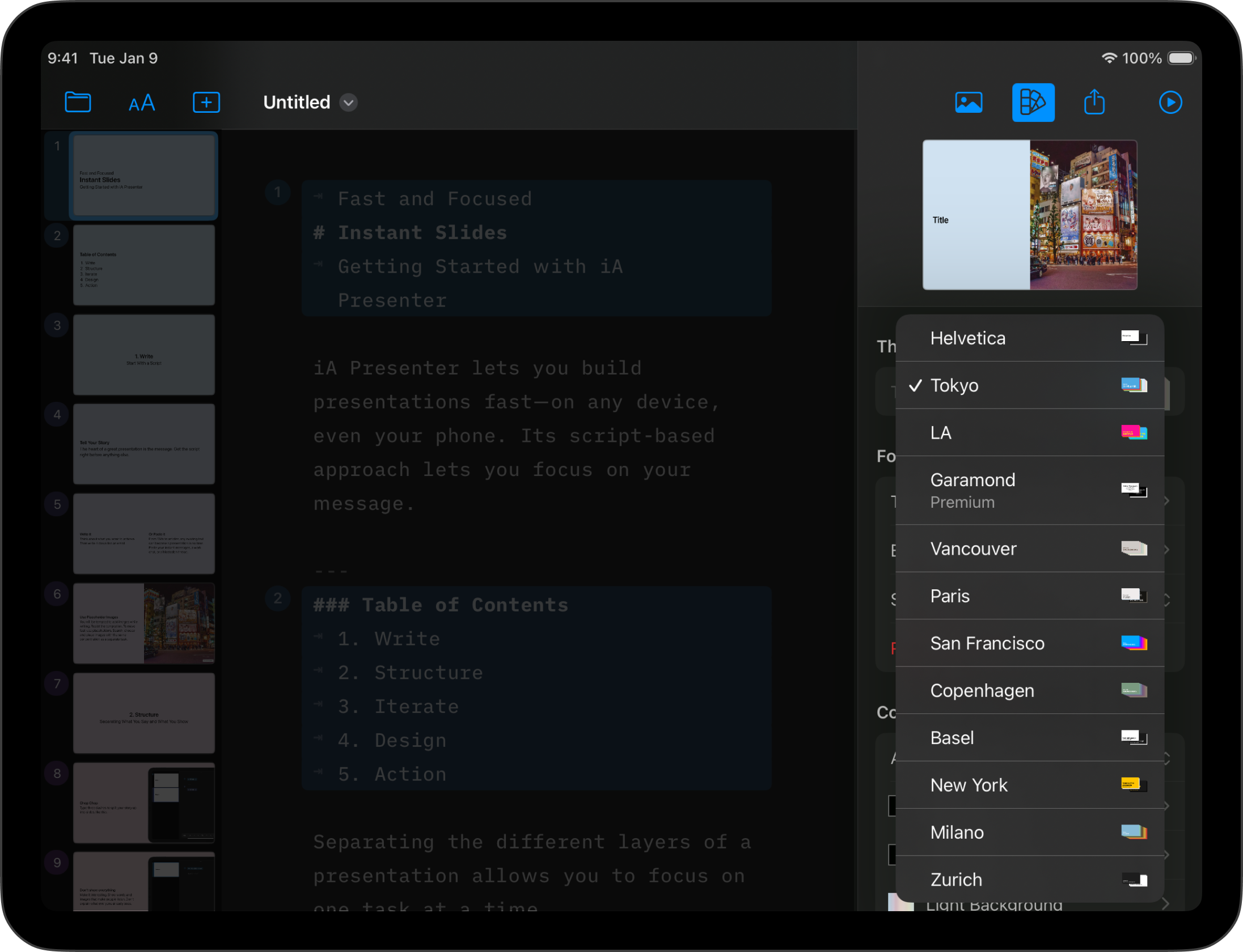 From the dropdown Theme menu, you can select a different theme.