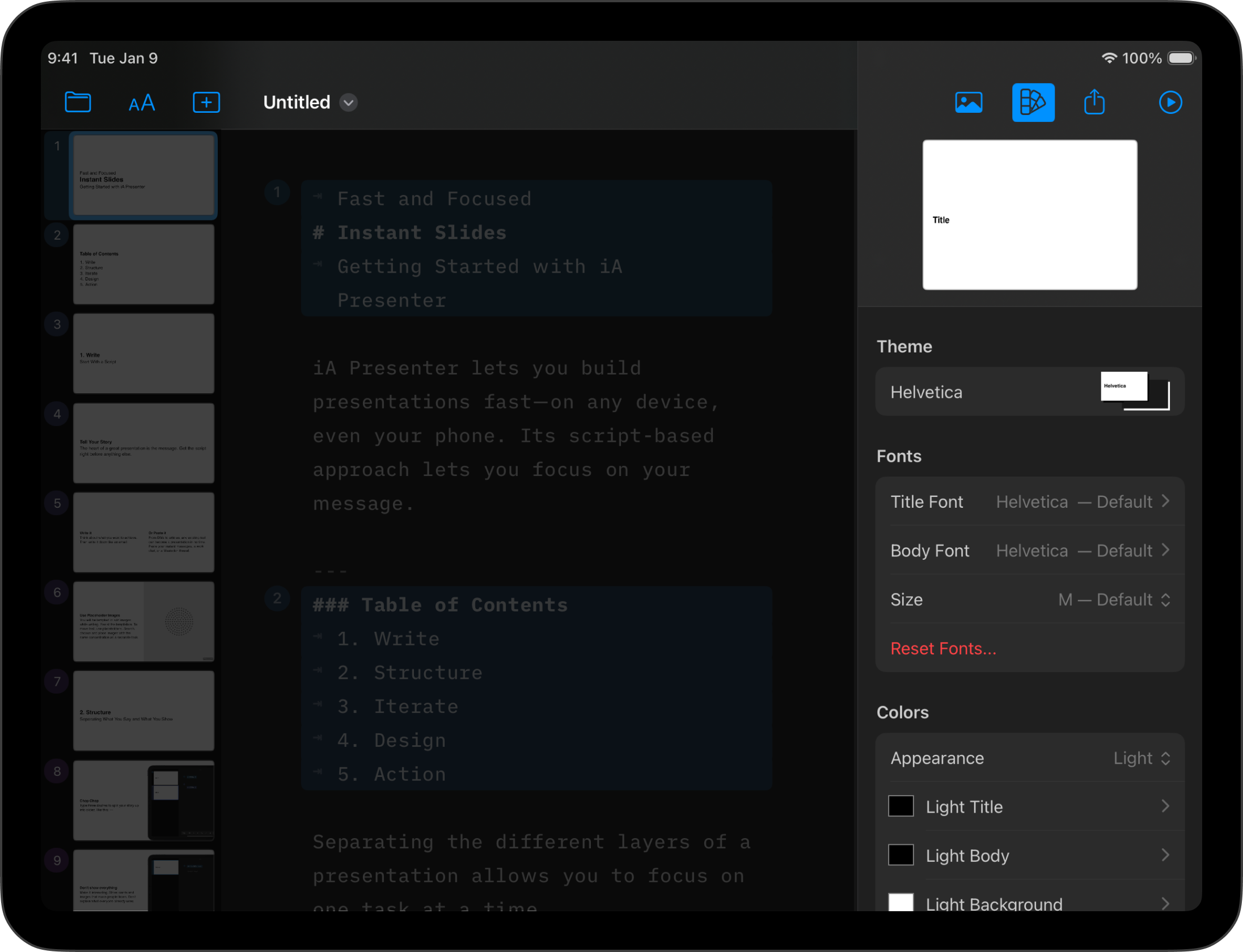Select a theme from the Design menu.