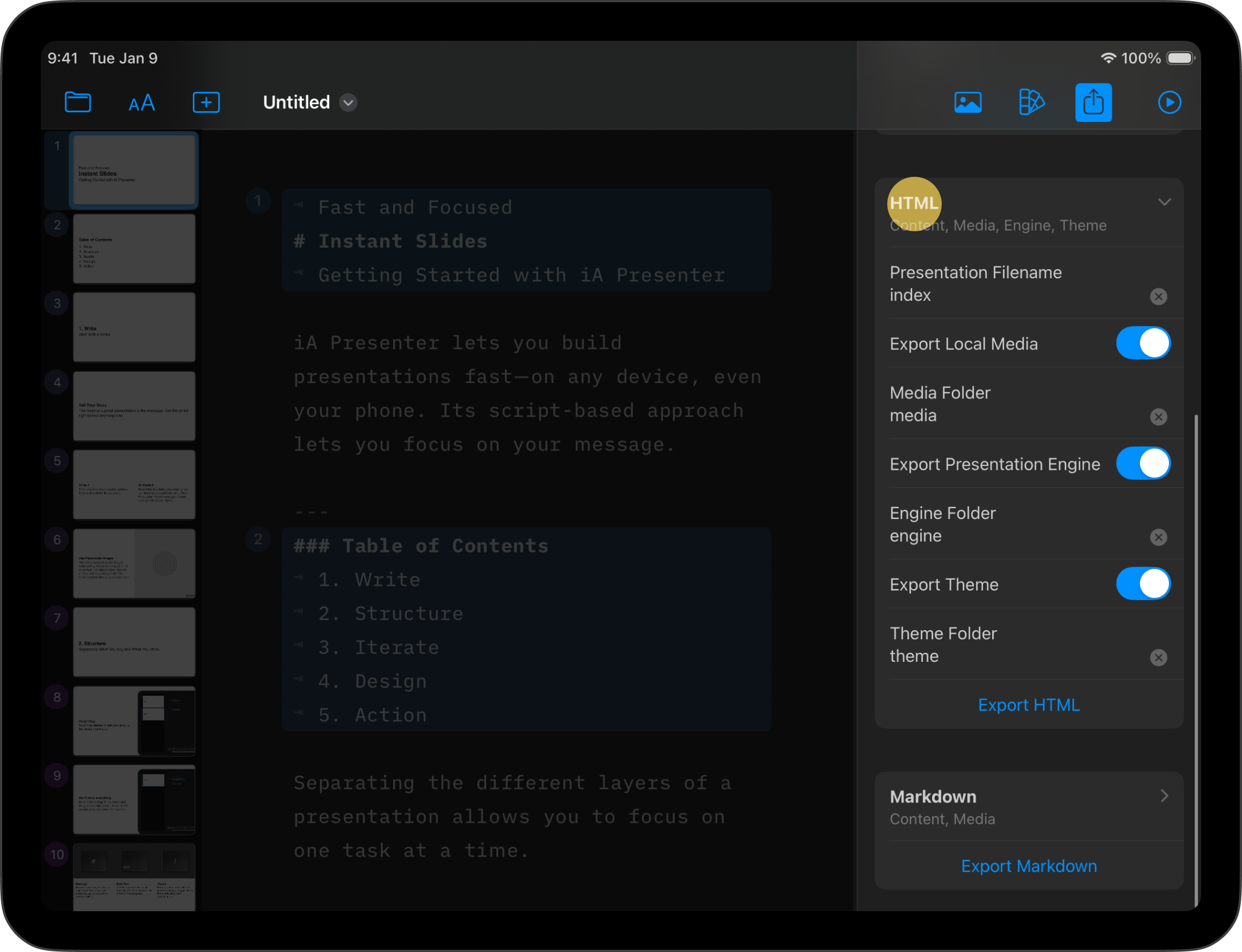 How the HTML export in the iPadOS Files.