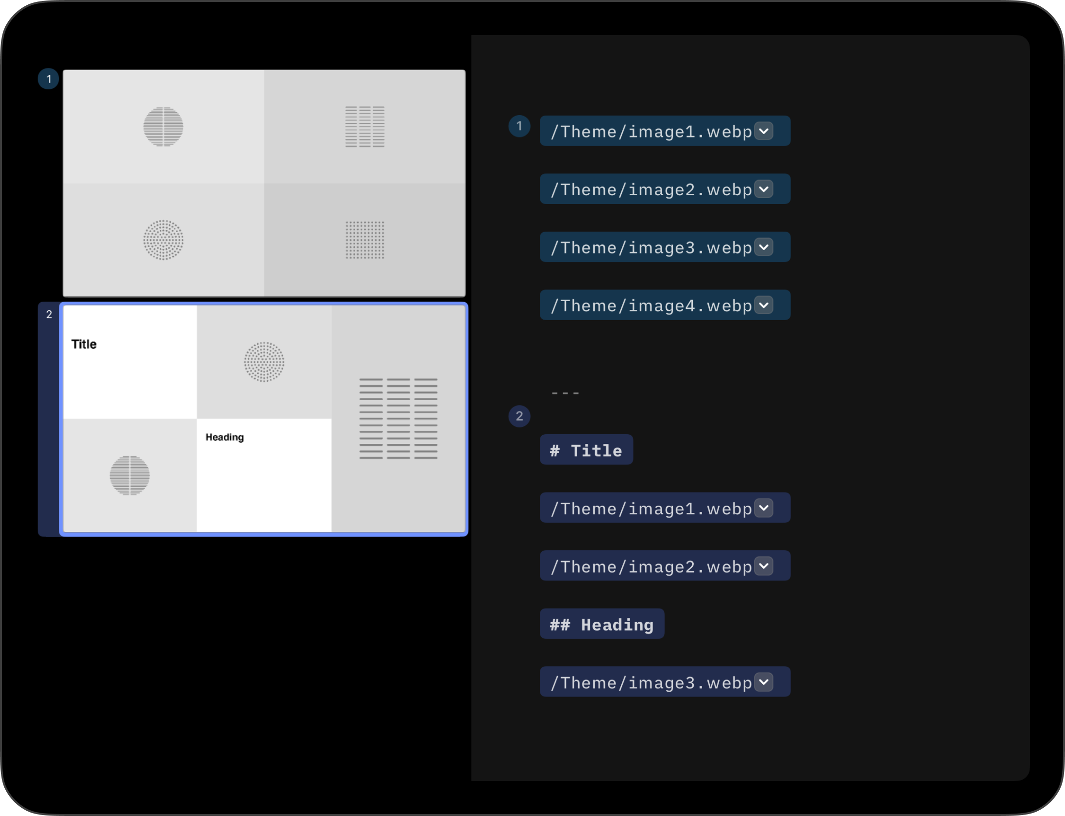 In the same slide, a title and four images, rendered as a grid.