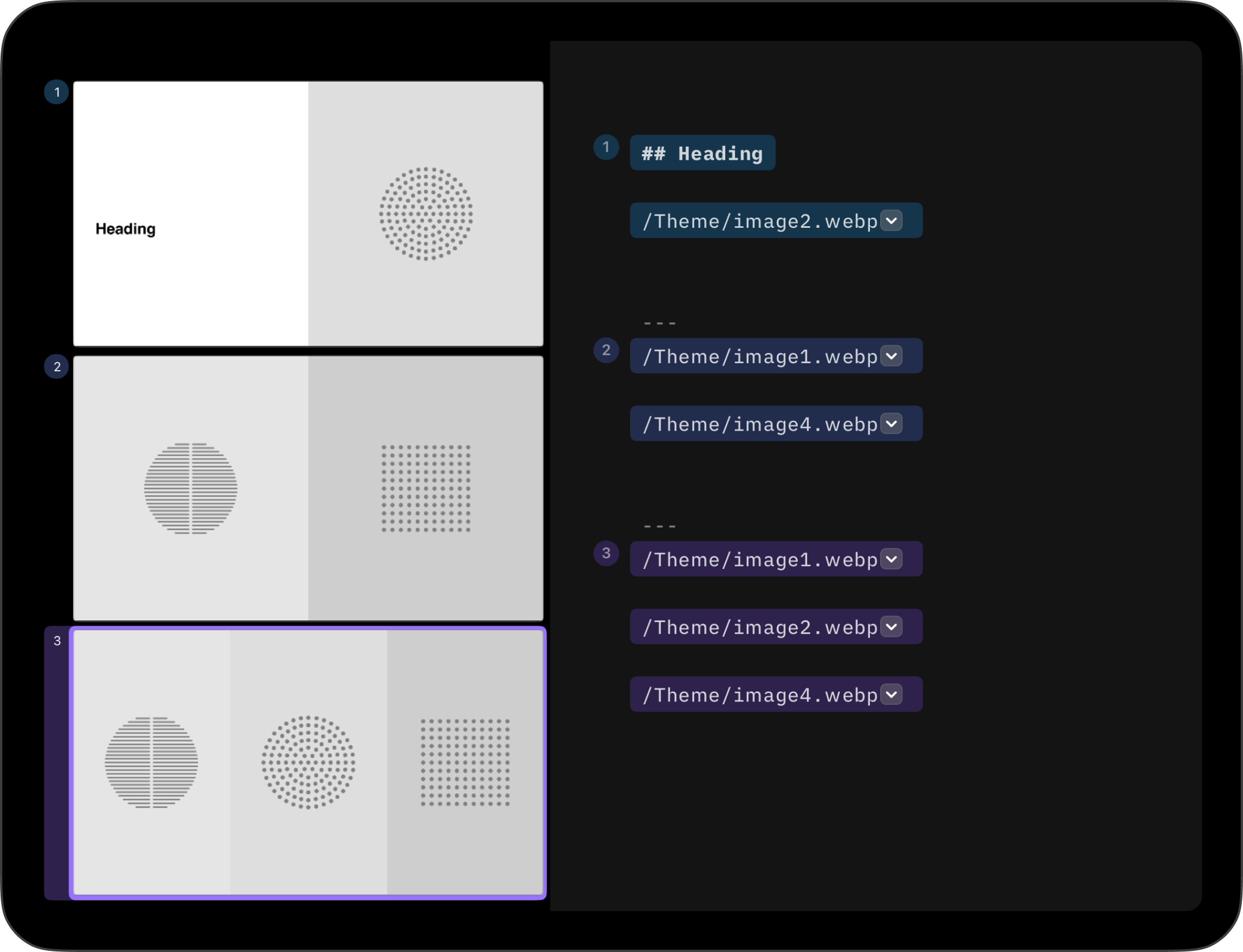 A title and an image in the same slide, in different cells, generating a split.